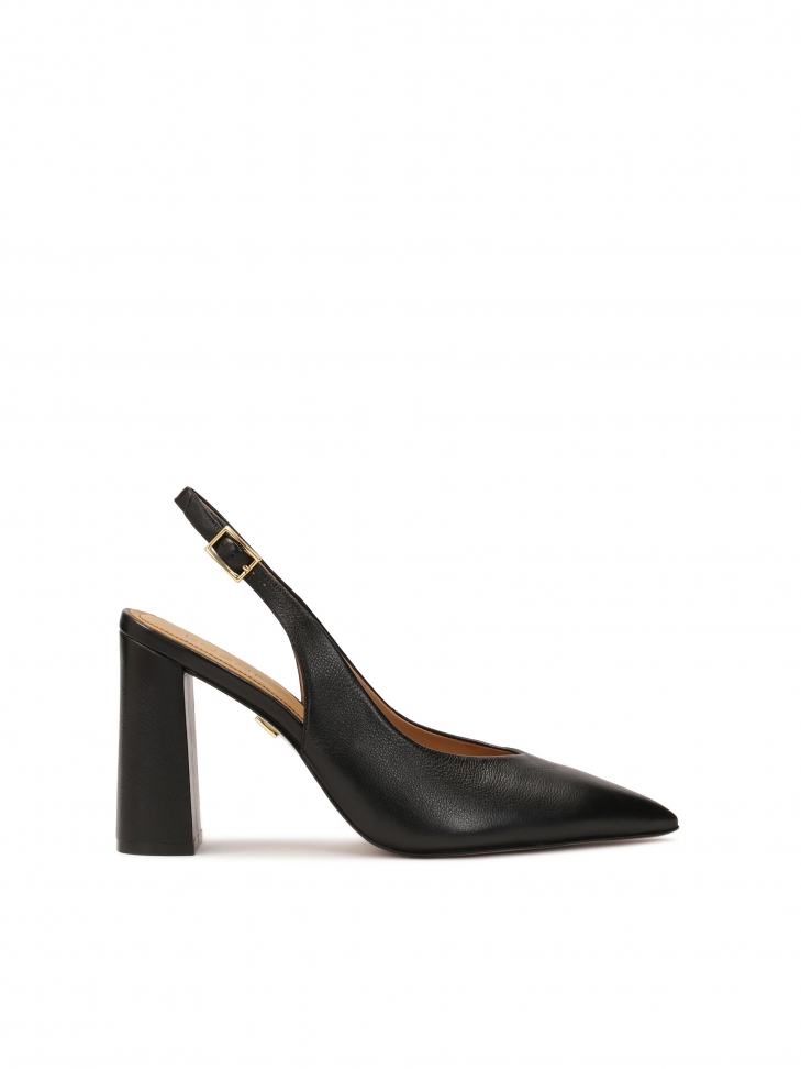 Black slingback pumps with a wide heel