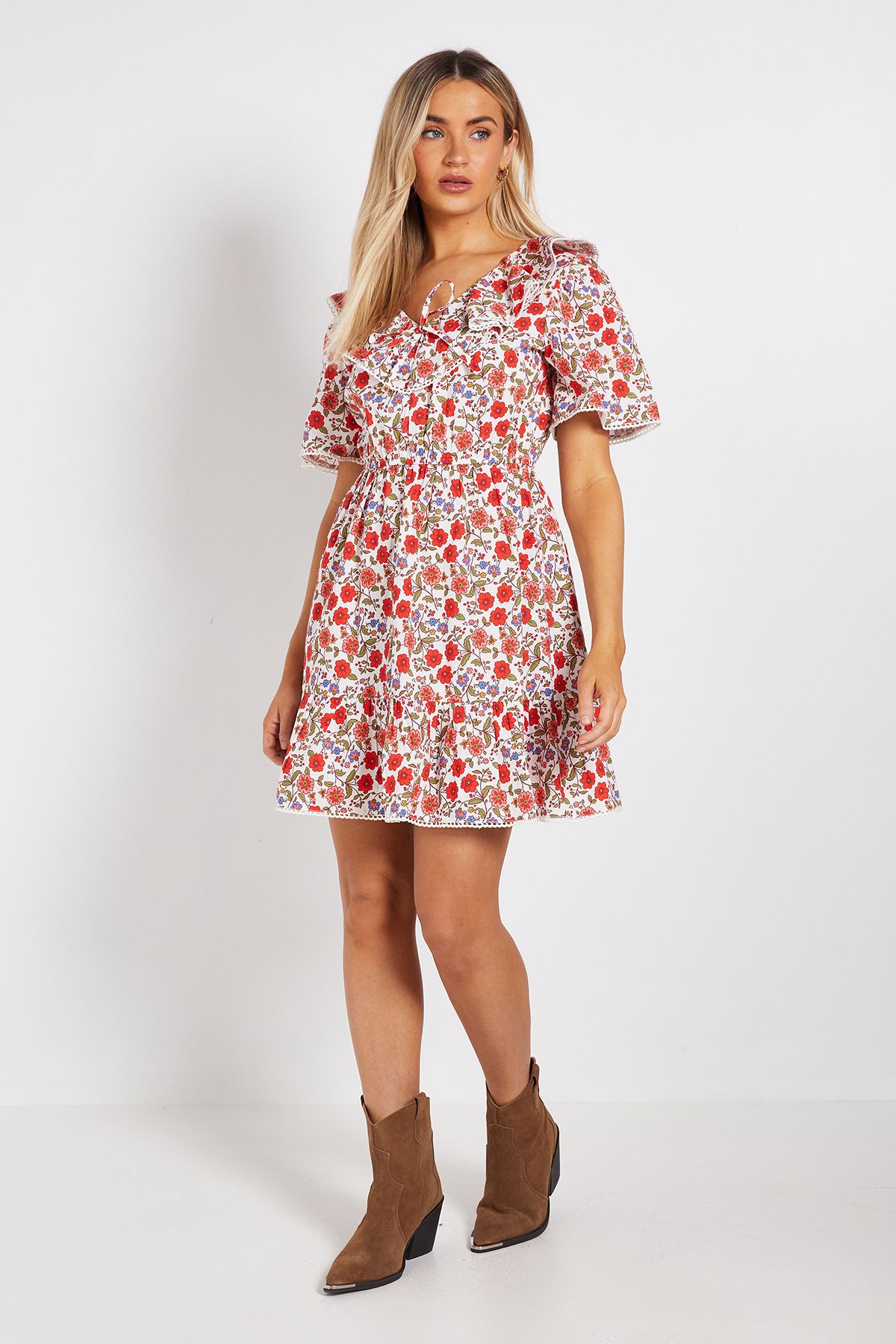 Dorothy Perkins Collar Tie Detail Flutter Sleeve Mini Dress