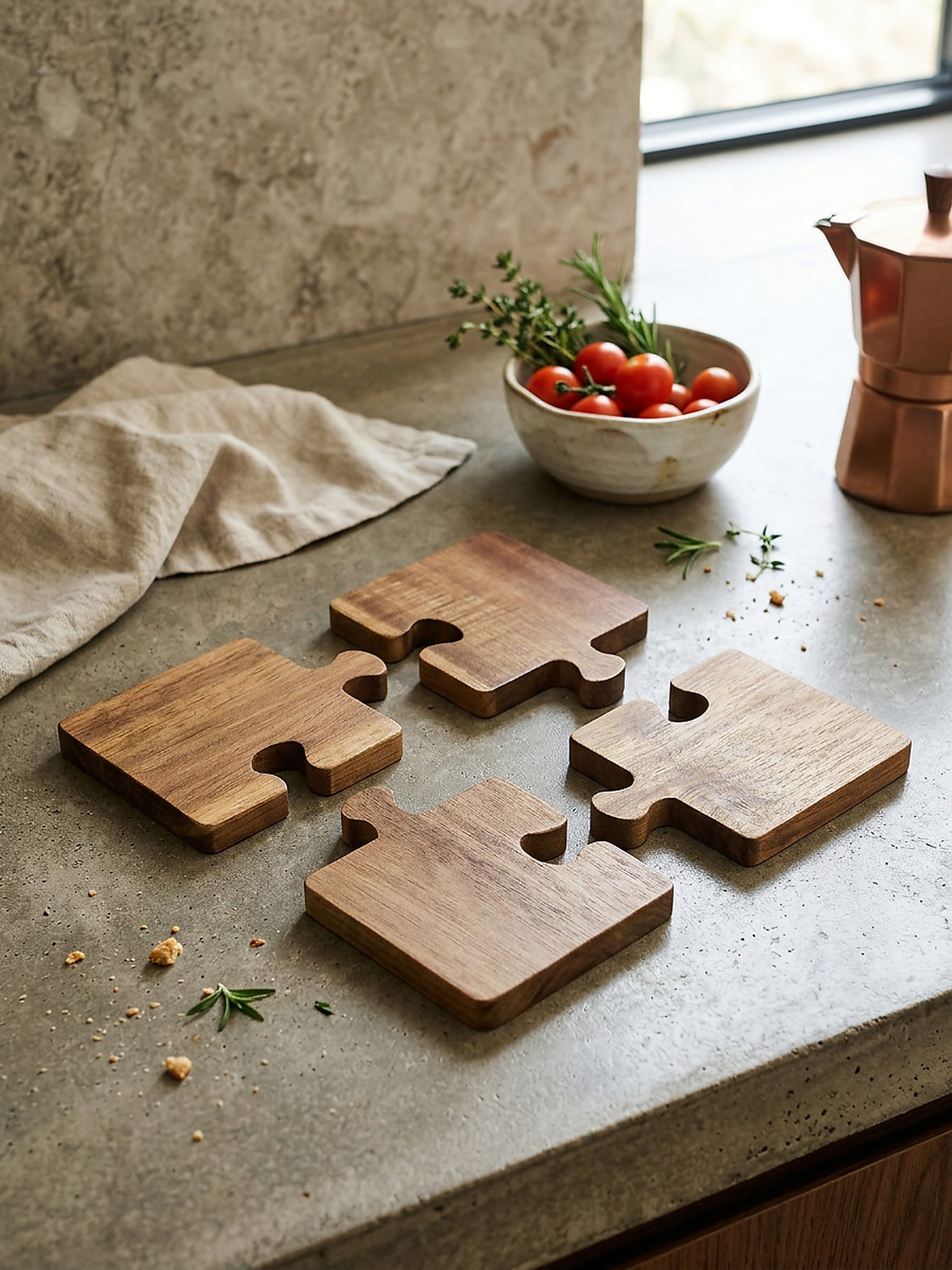 Drewniane podkładki pod kubek puzzle 4 pack