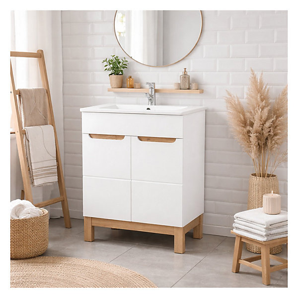 Ensemble de salle de bain ERMANO : meuble sous vasque 60cm et vasque à encastrer rectangulaire et siphon