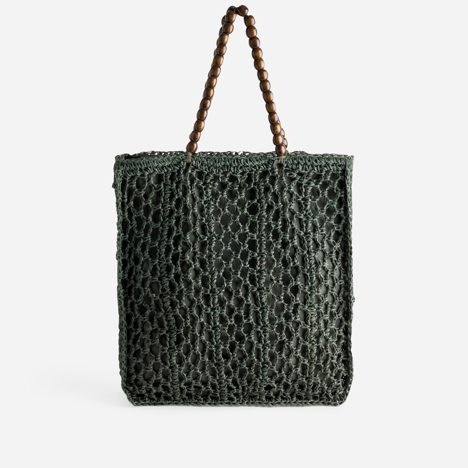 Sac TEXTO vert crochet et anses perles bois