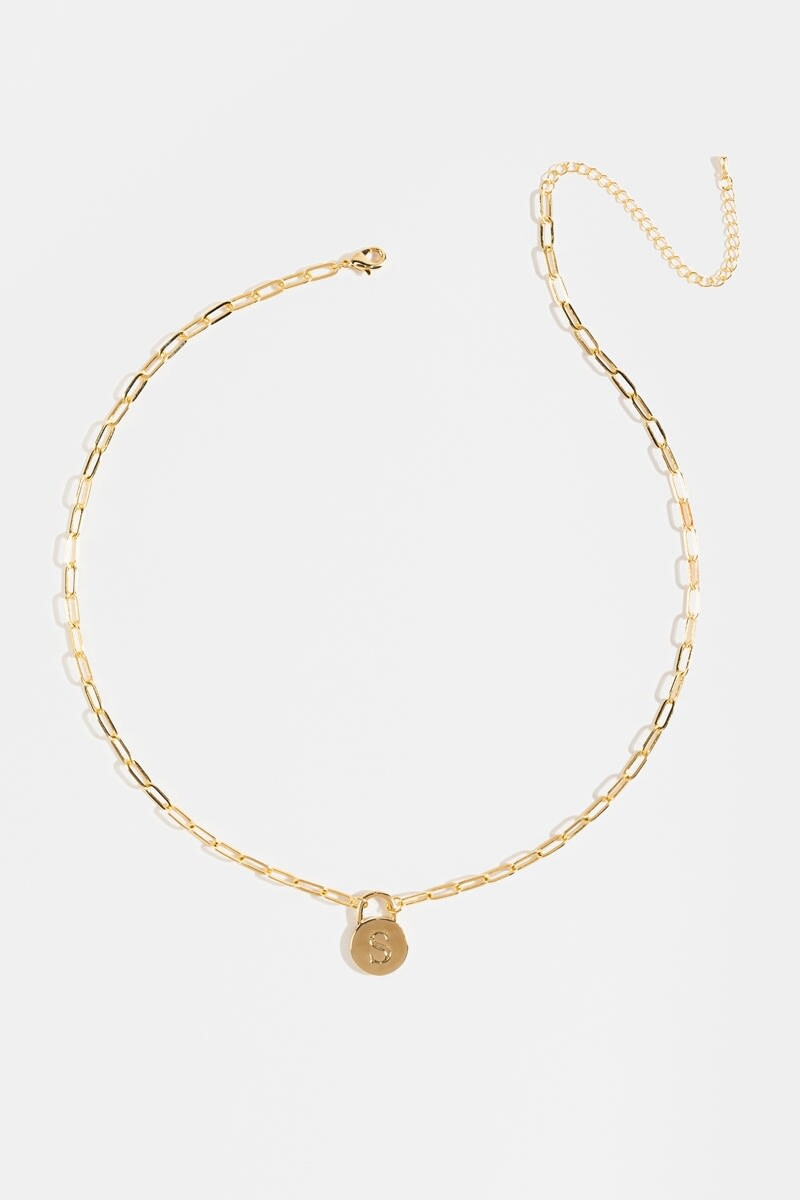 Initial Curb Chain Pendant Necklace Gold