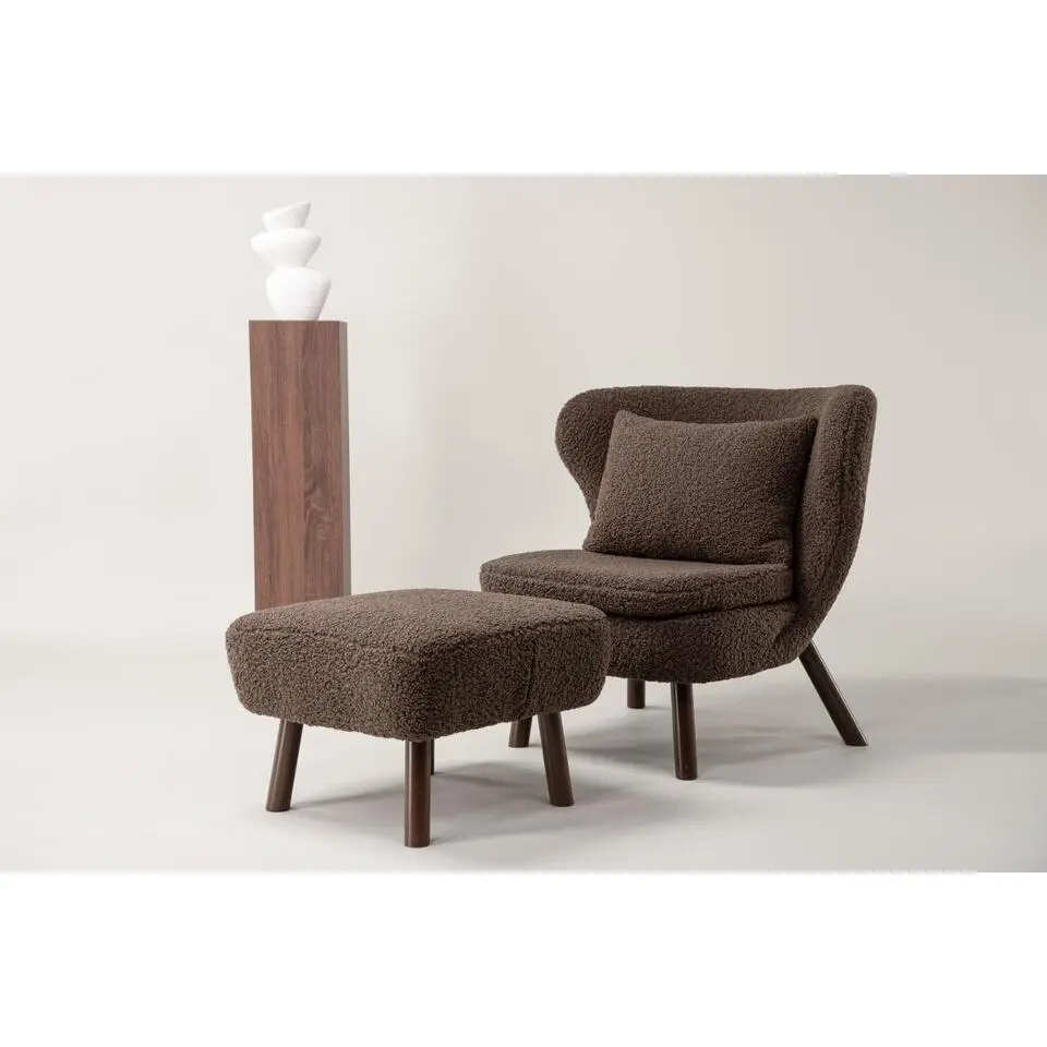 Svea - Teko fauteuil met voetenbank - teddy - bruin