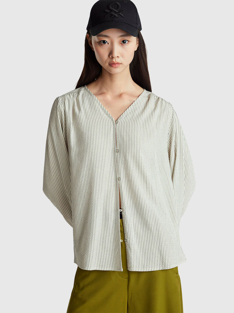 Striped shirt with V-neck