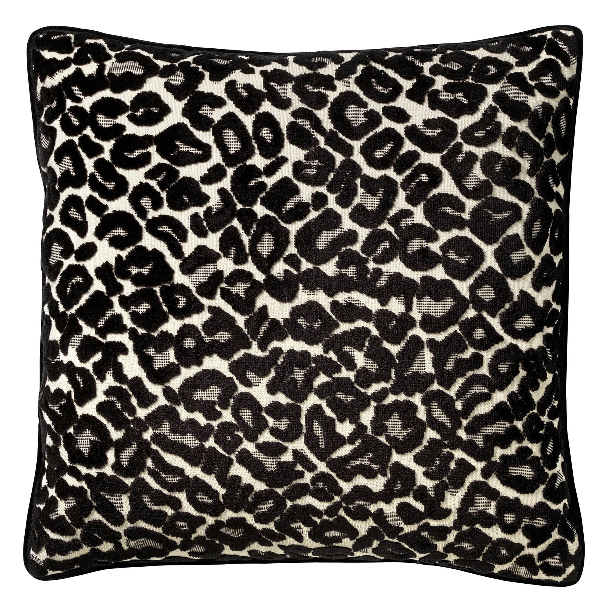 LEONA - Coussin - noir en velours 45x45 cm avec imprimé animalier