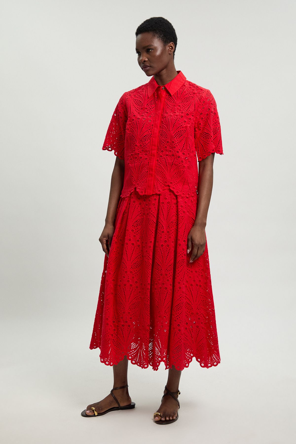 KarenMillen Cotton Broderie Short Sleeve Blouse