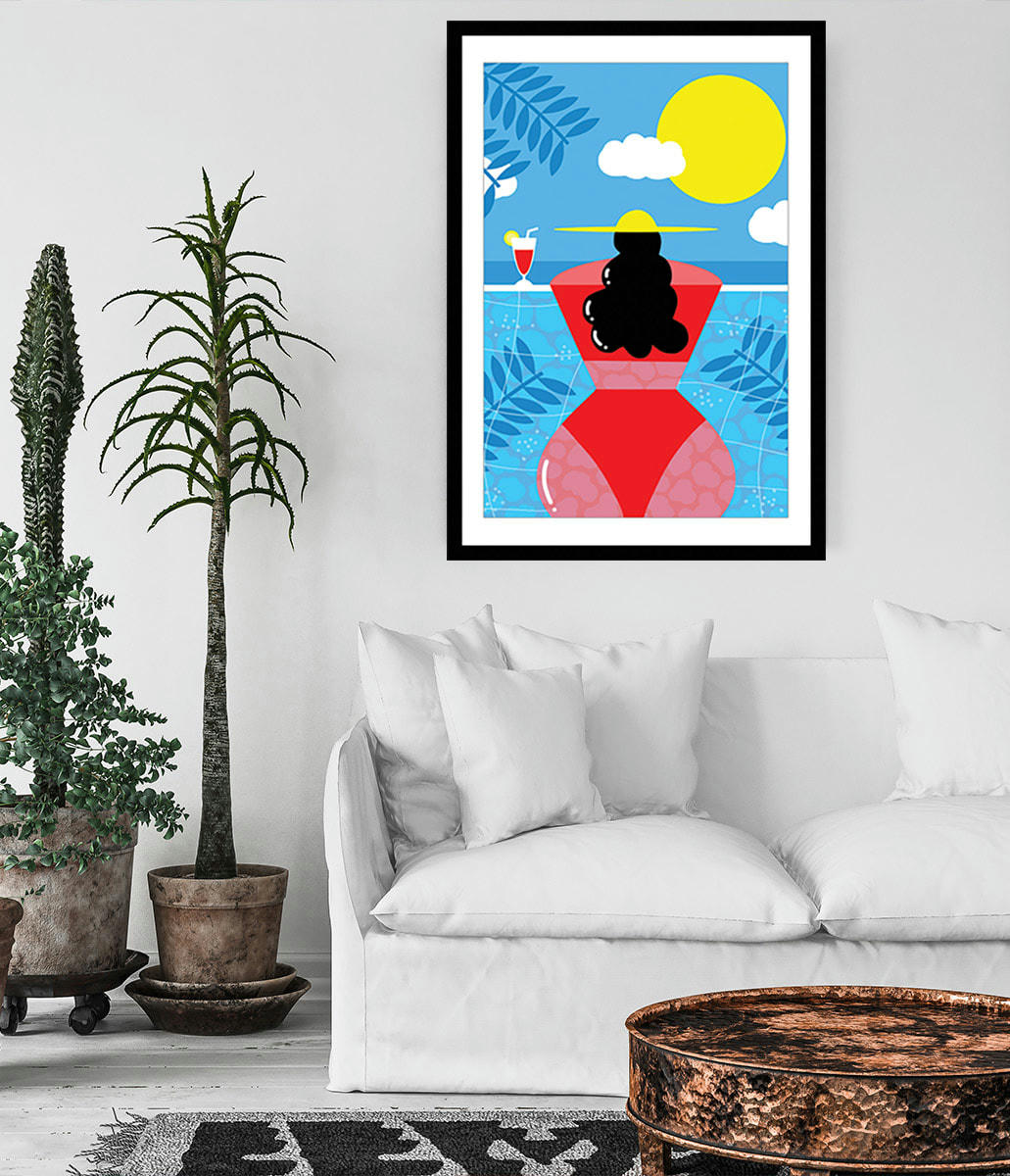 - Affiche femme au bord de la piscine sans cadre 40x60cm