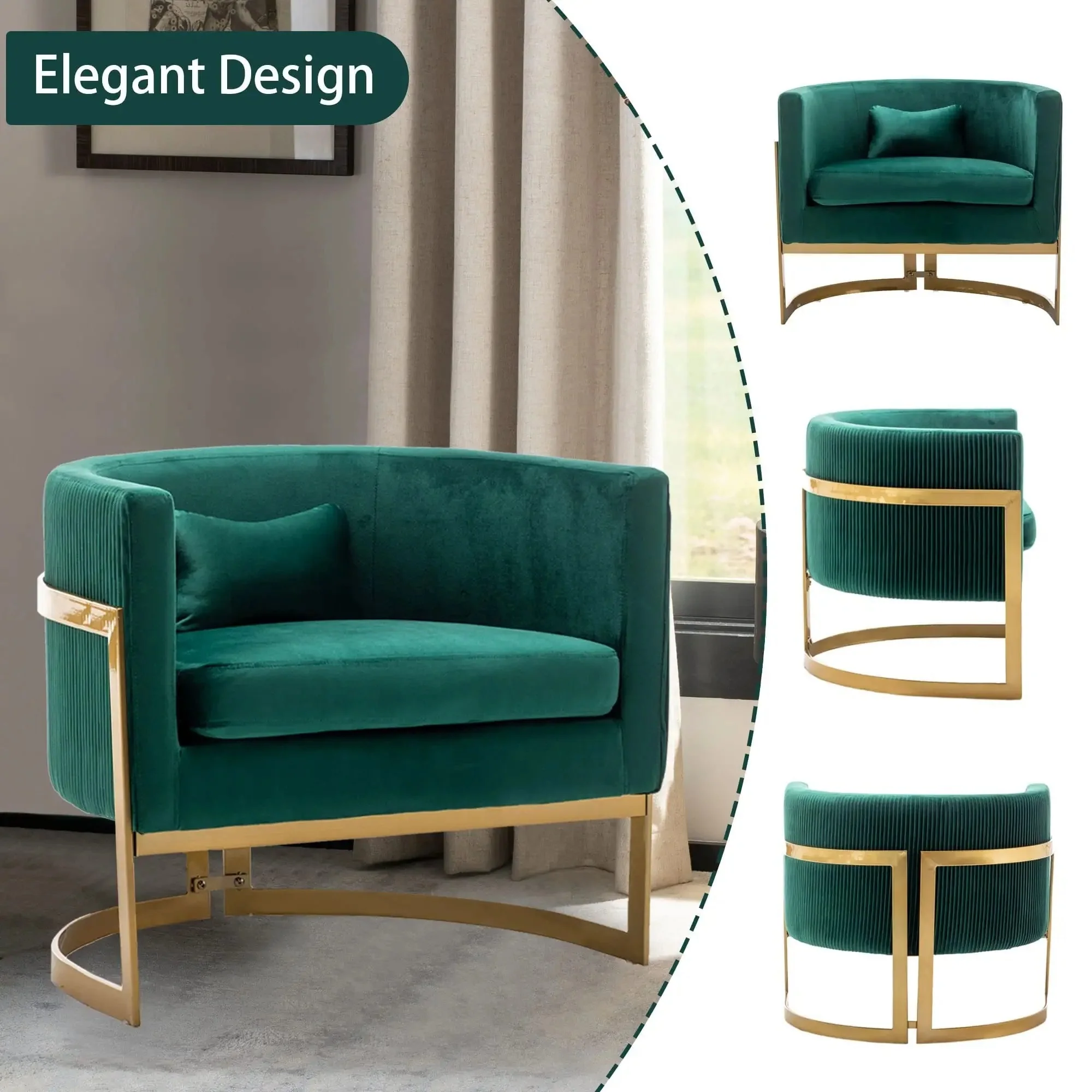 Accent Chair, Velvet Barrel Chair Modern Arm Chair for Living Room