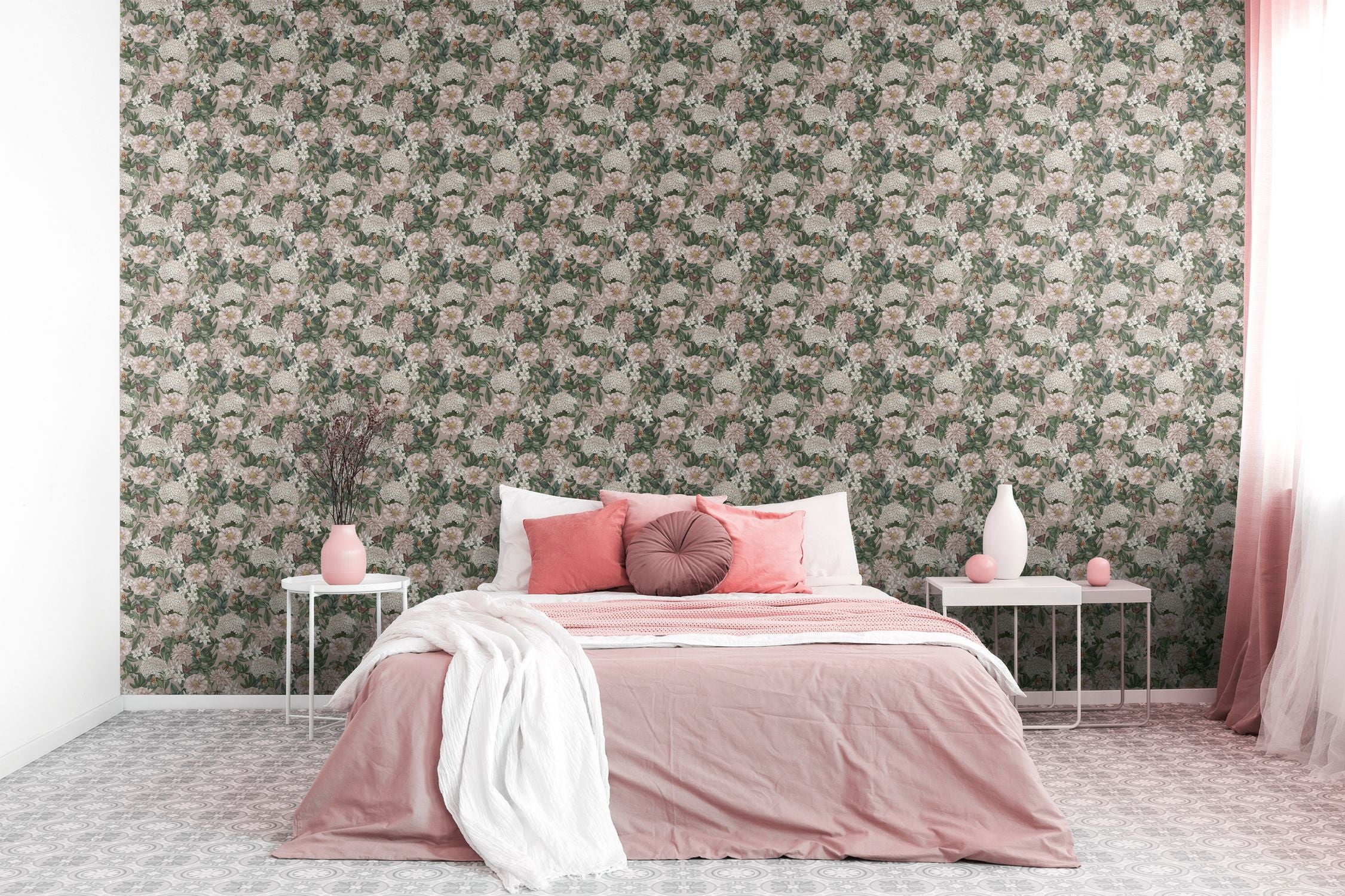 Livingwalls behang bloemen roze, groen, wit en oranje - 53 cm x 10.05 m - AS-394262