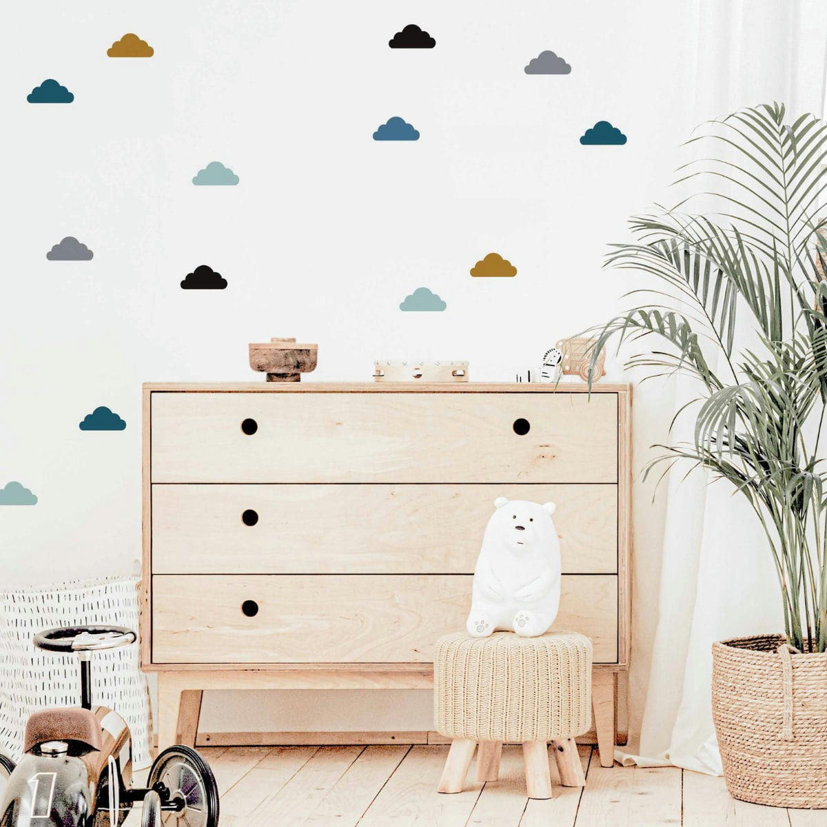 CLOUDS2 - Stickers muraux en vinyle nuages bleu et moutarde