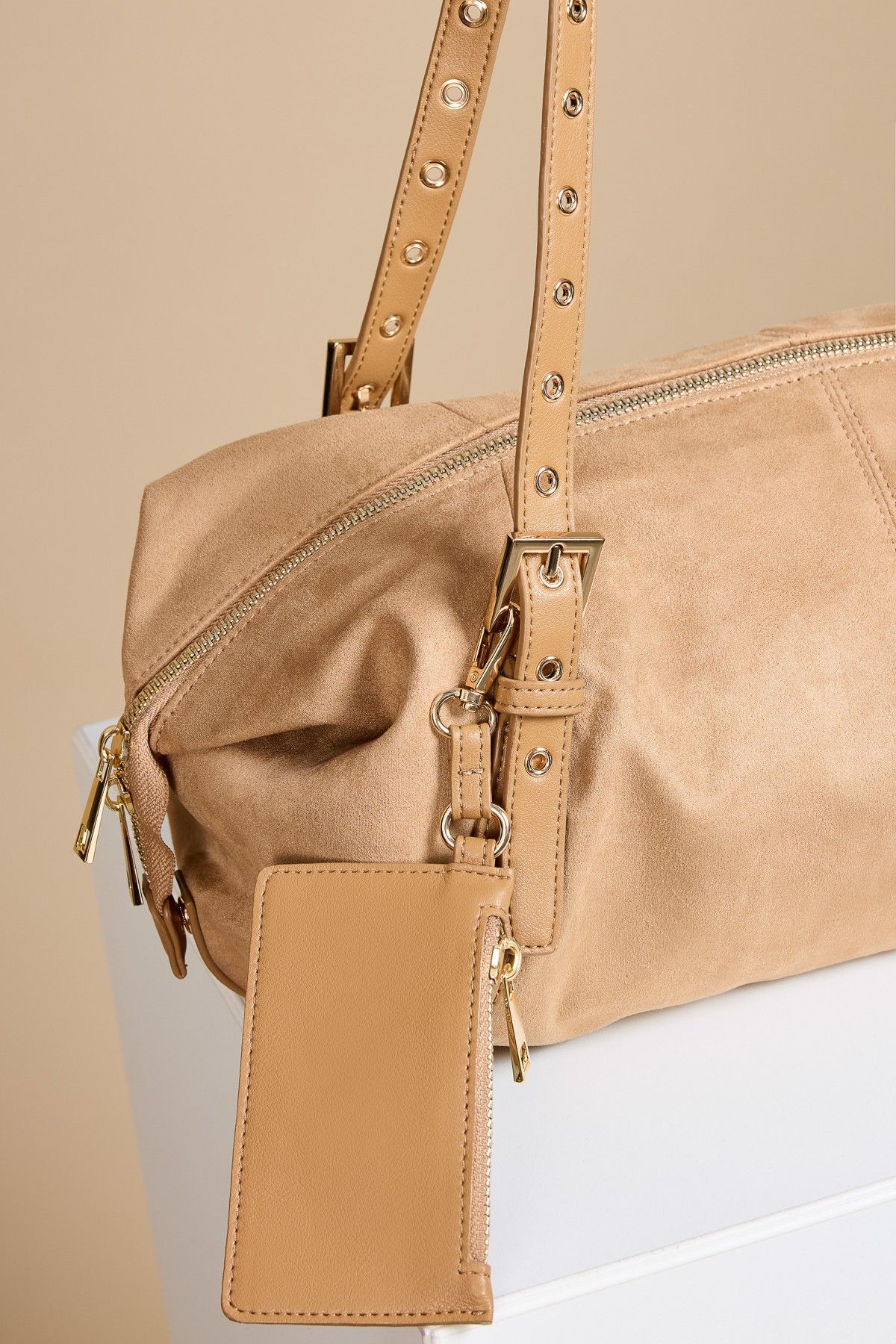 Little Mistress Camel Faux Suede Shoulder Bag