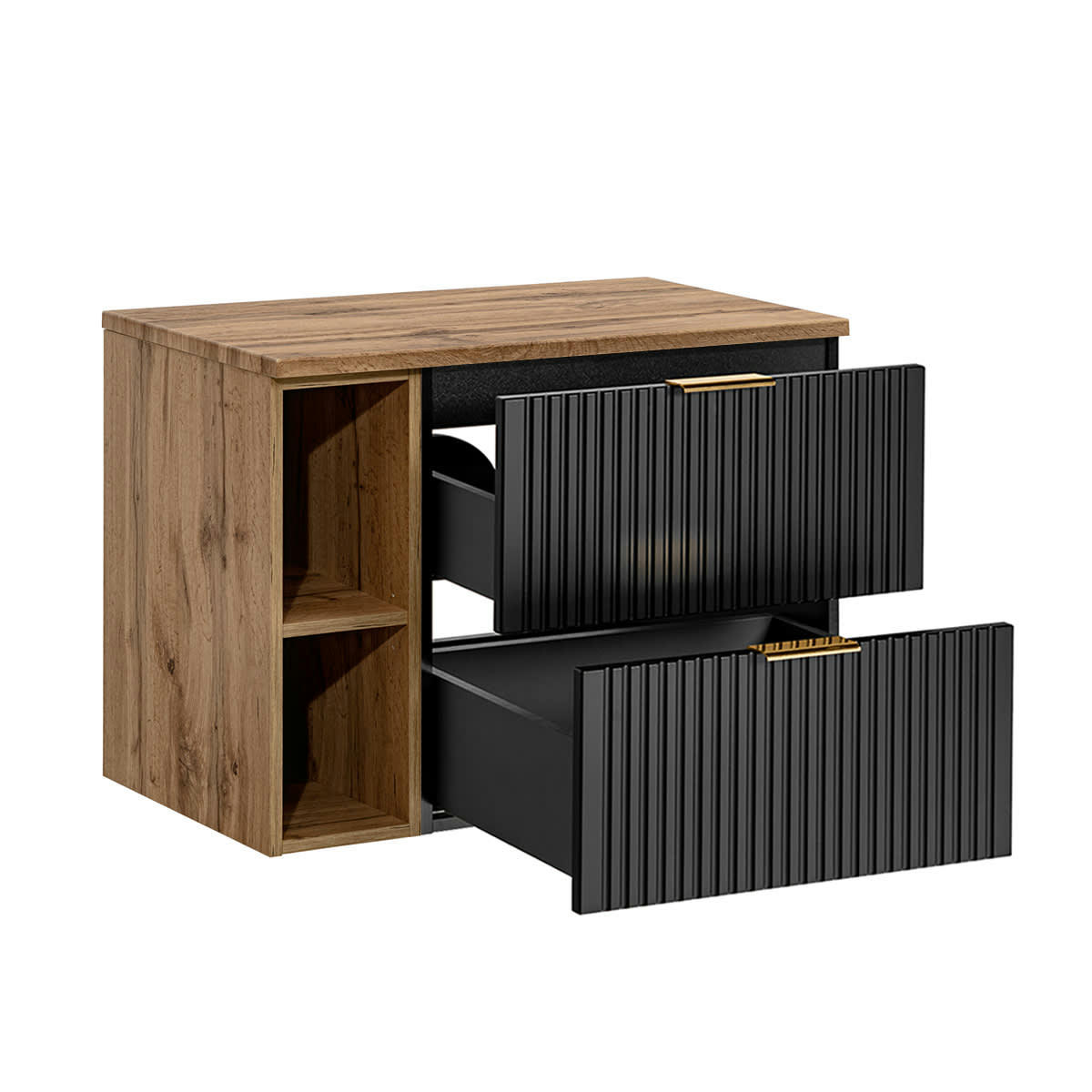 - Meuble sous-vasque 80cm 2 niches noir et naturel