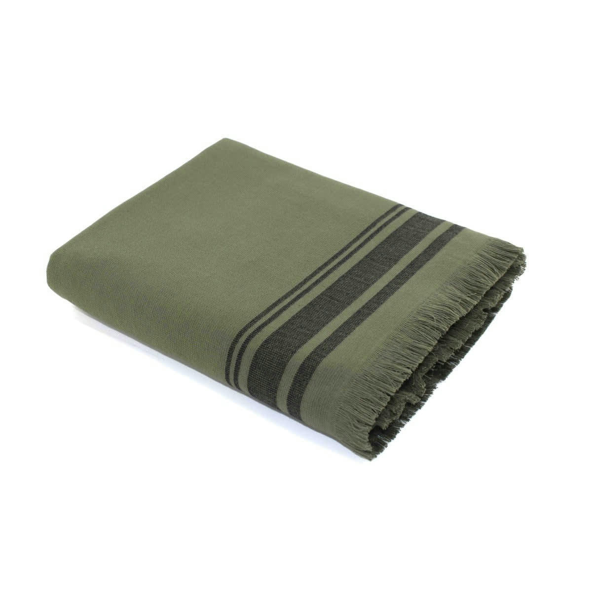 FARO - Fouta éponge coton  100x180 vert kaki / noir