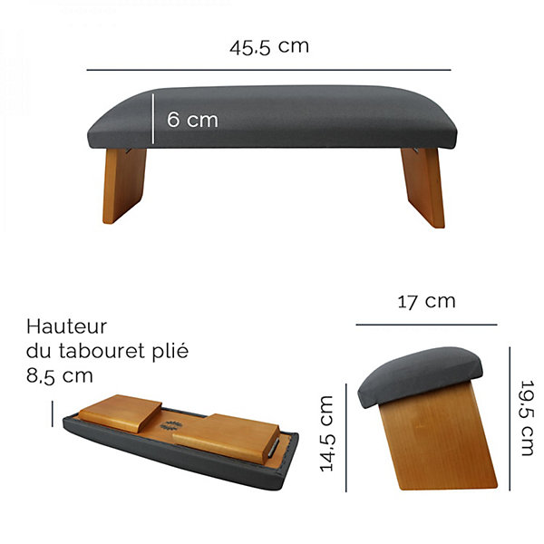 Banc, tabouret de méditation, yoga pliant en bois - Prune - Vivezen
