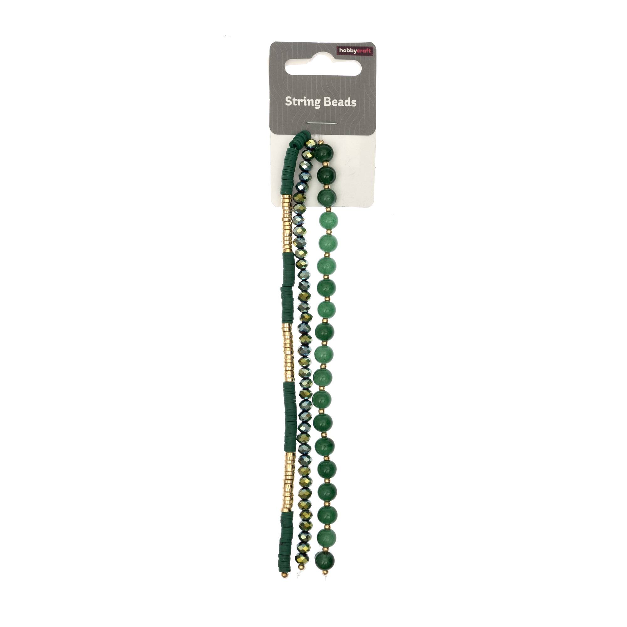 Green and Gold String Beads 18cm 3 Pack
