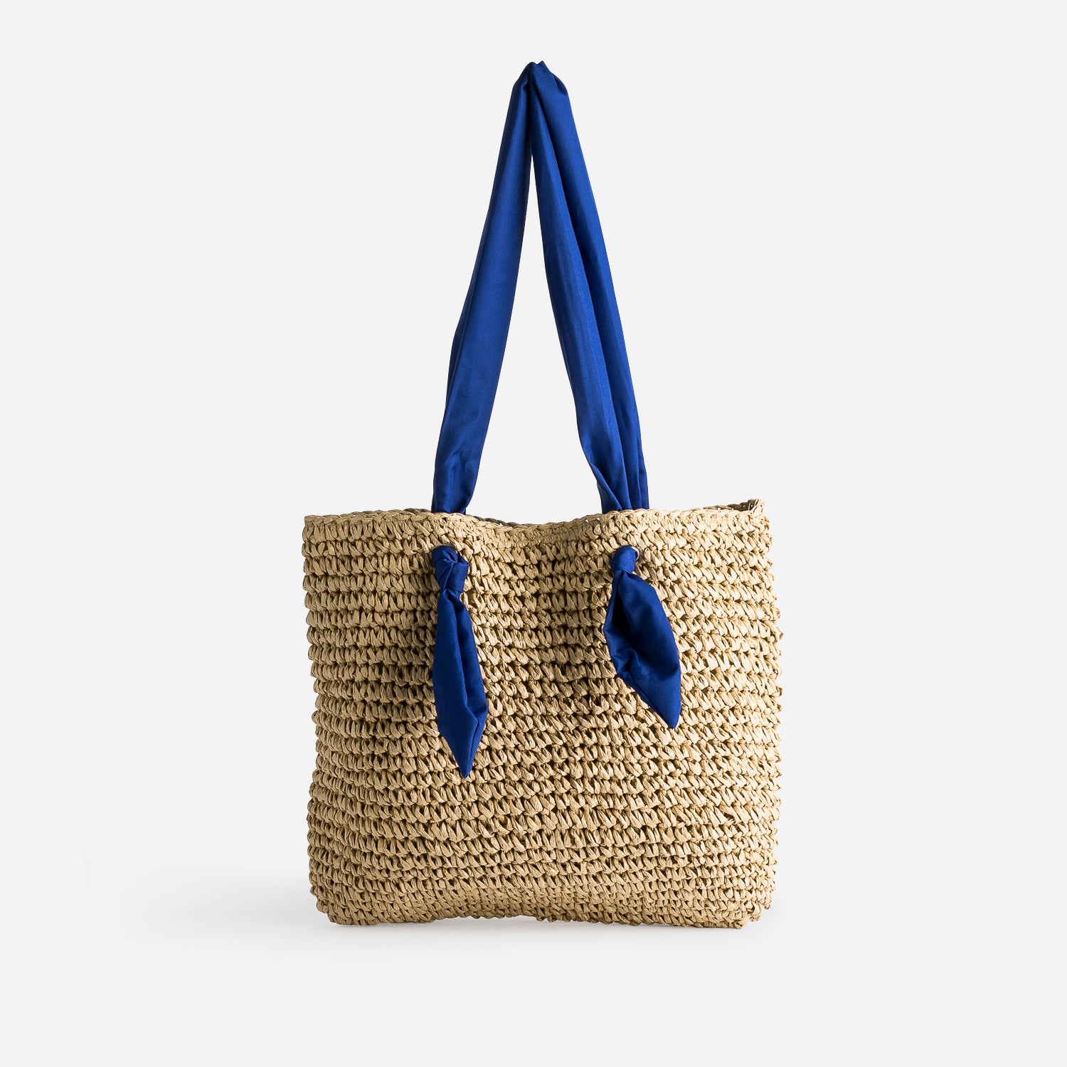 Cabas beige foncé paille papier anses-foulard