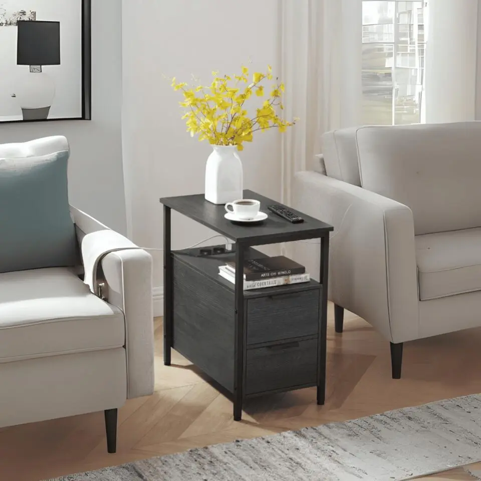 CALICOSY - Bijzettafel - Zwart - 60x35x60 cm