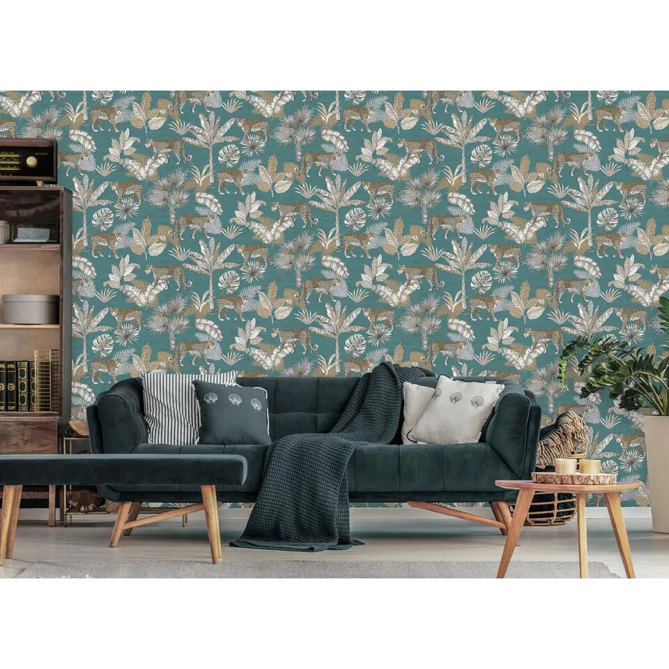 Dutch Wallcoverings - Jungle Fever Leopard blauw/beige - 0,53x10,05m