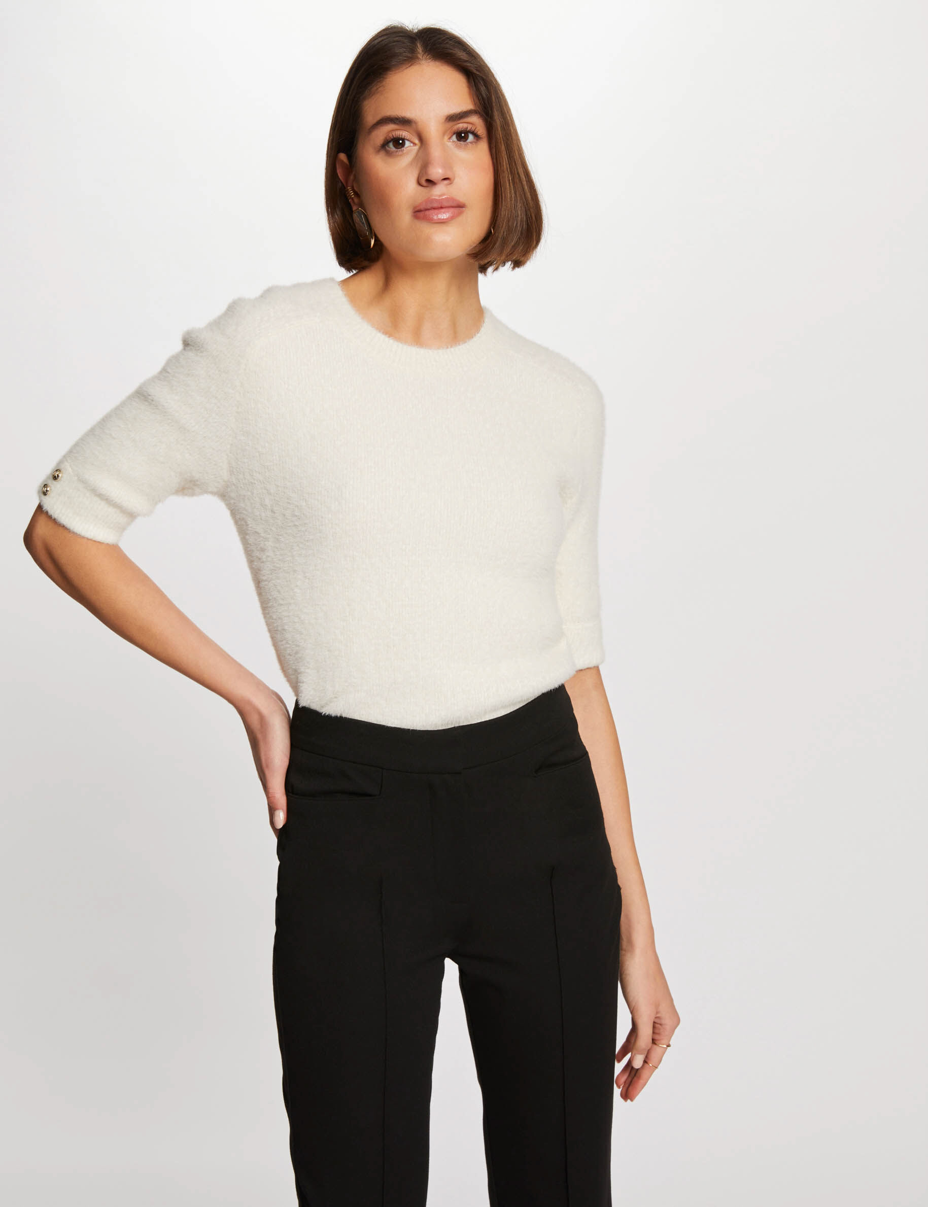 Short-Sleeved Jumper Ivory Women