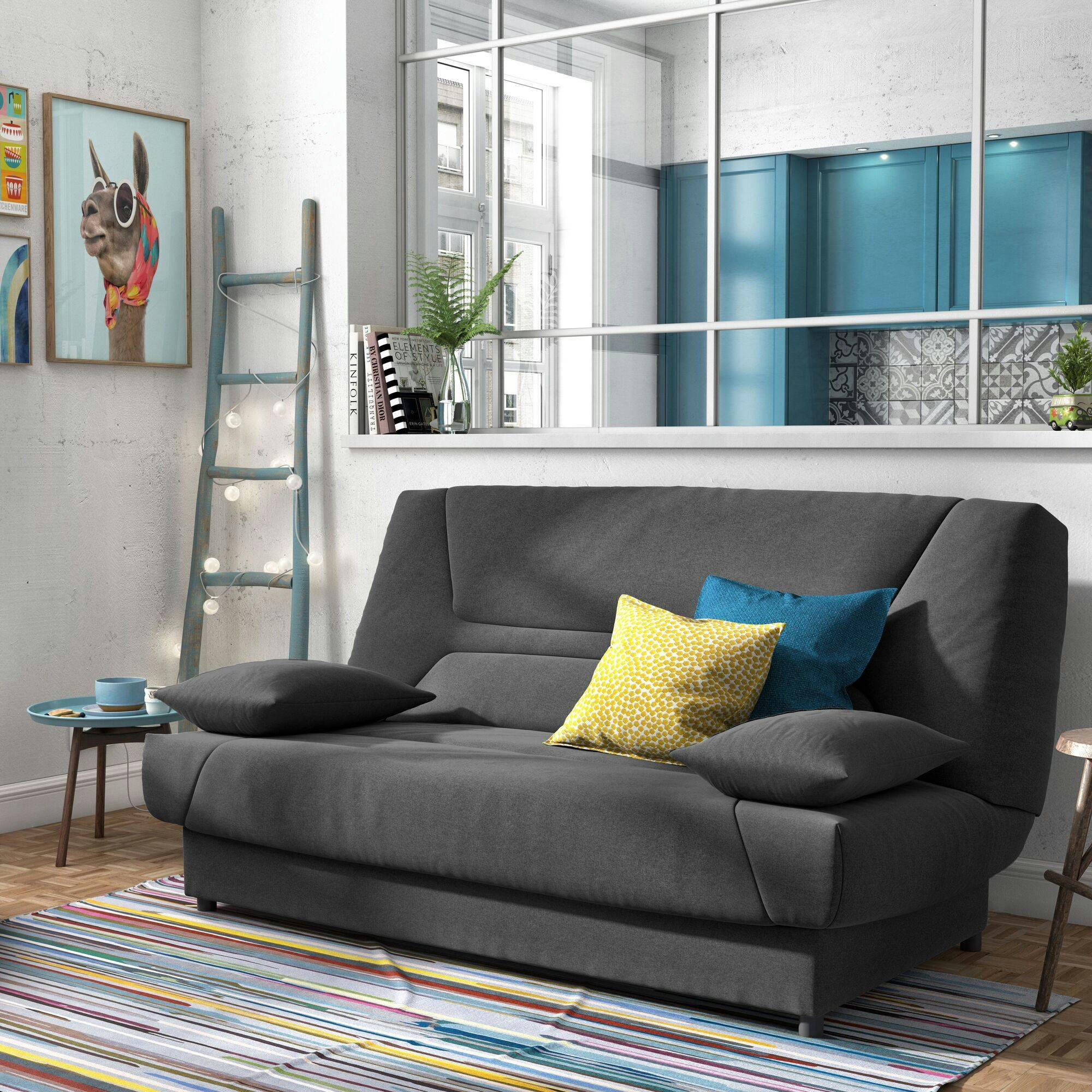 GARANCE - Banquette clic-clac avec matelas de 13 cm gris foncé