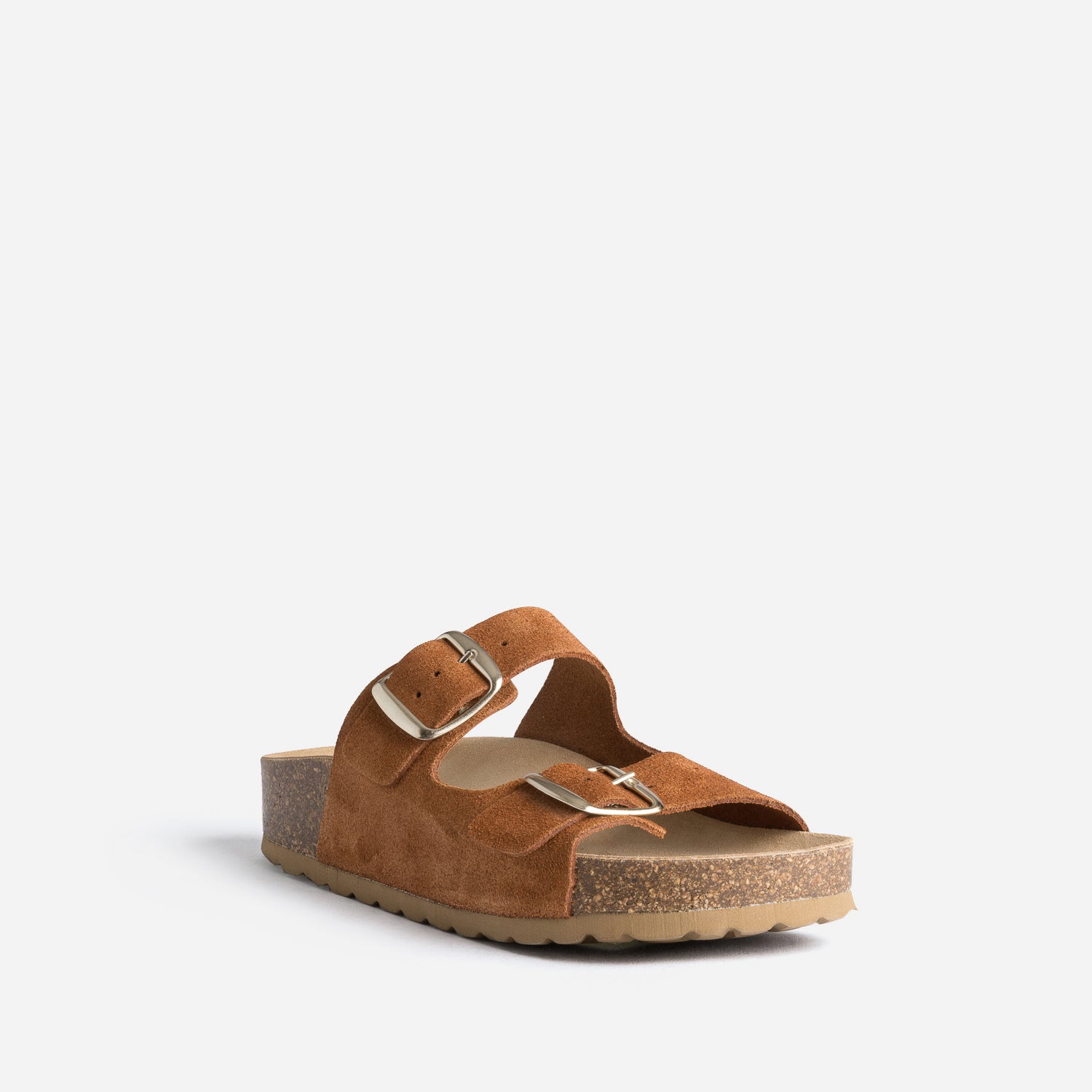 Mule anatomique camel cuir velours à plateforme
