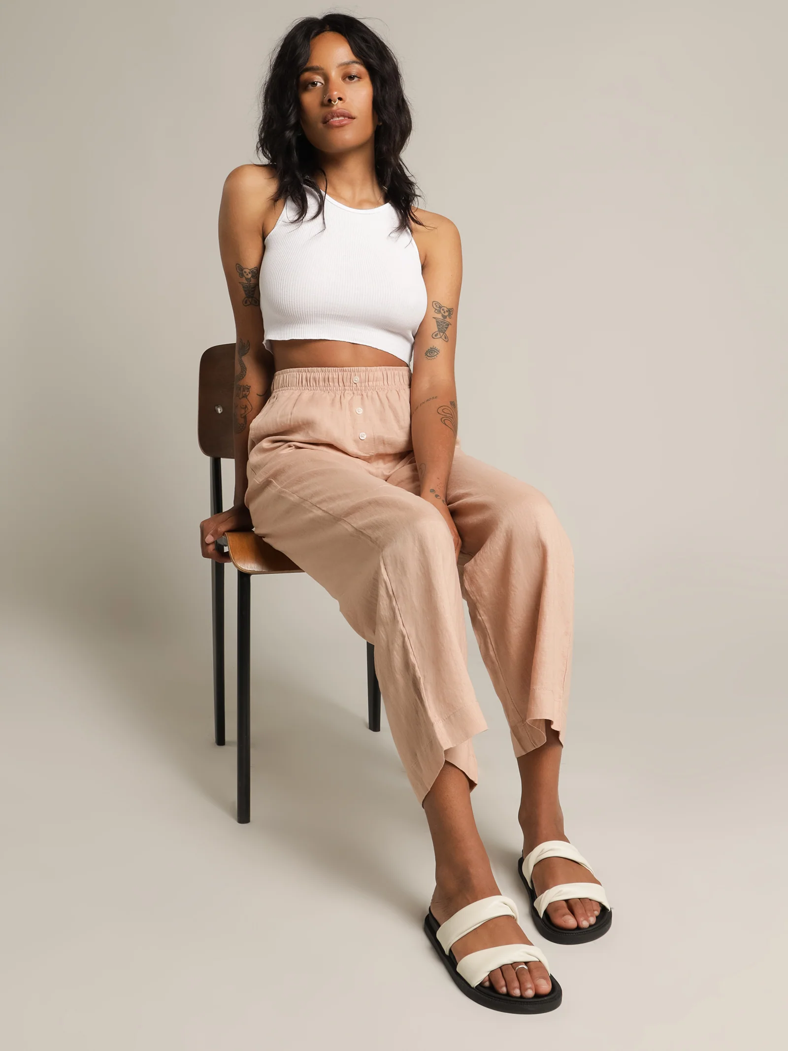 Nude Linen Lounge Crop Pant