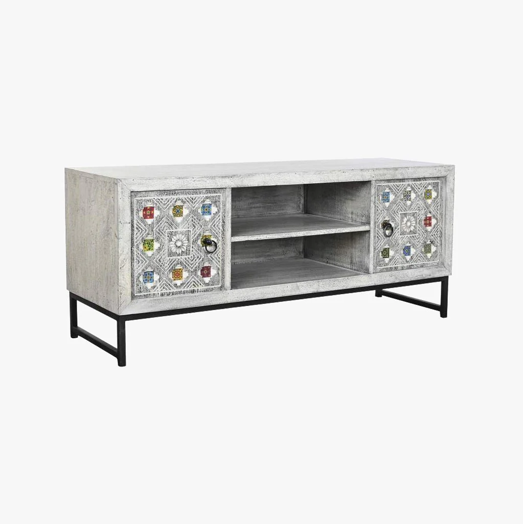 Móvel de Televisão Madeira com Mosaicos em Cerâmica 130x40x56 JASMIN