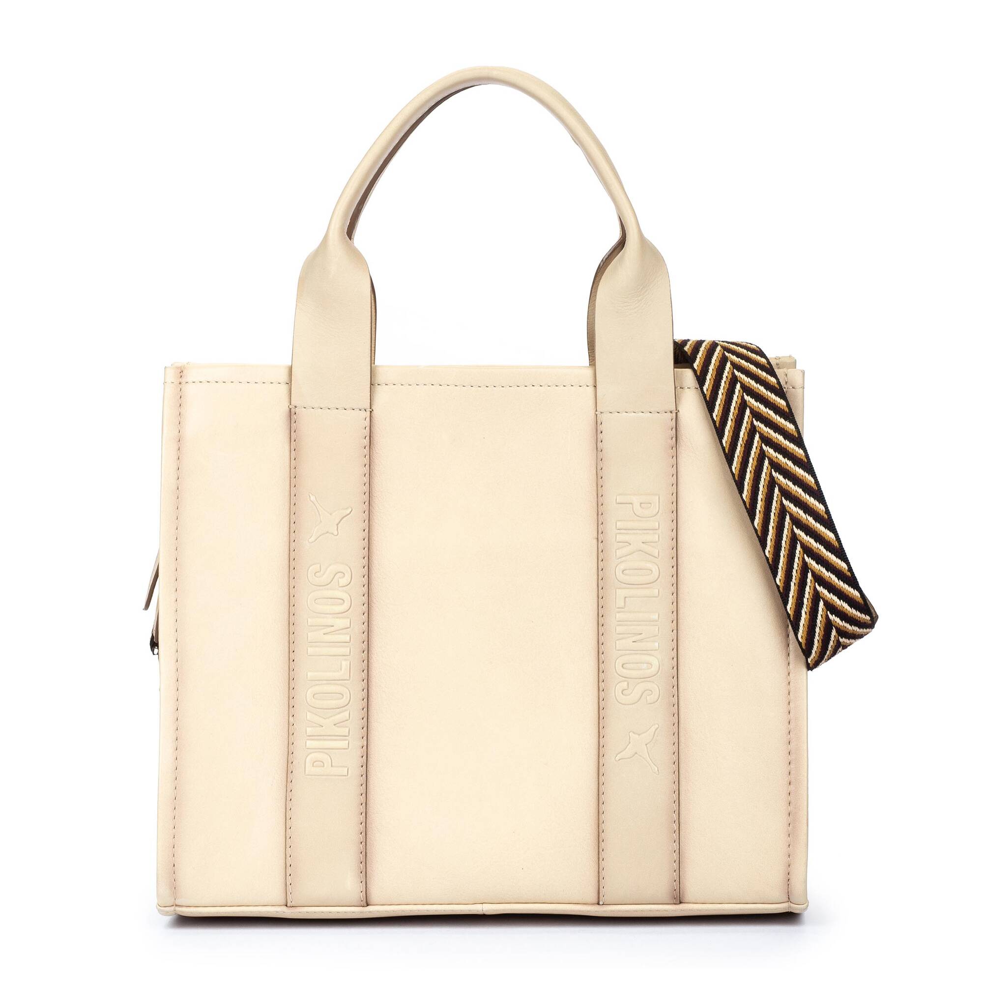 ALCUDIA - Bolso tote de piel con cinta multicolor para mujer
