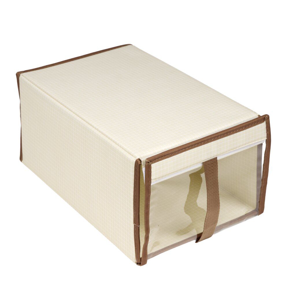 Panière rangement chaussures 12L polycoton beige et marron 34x22xH16cm