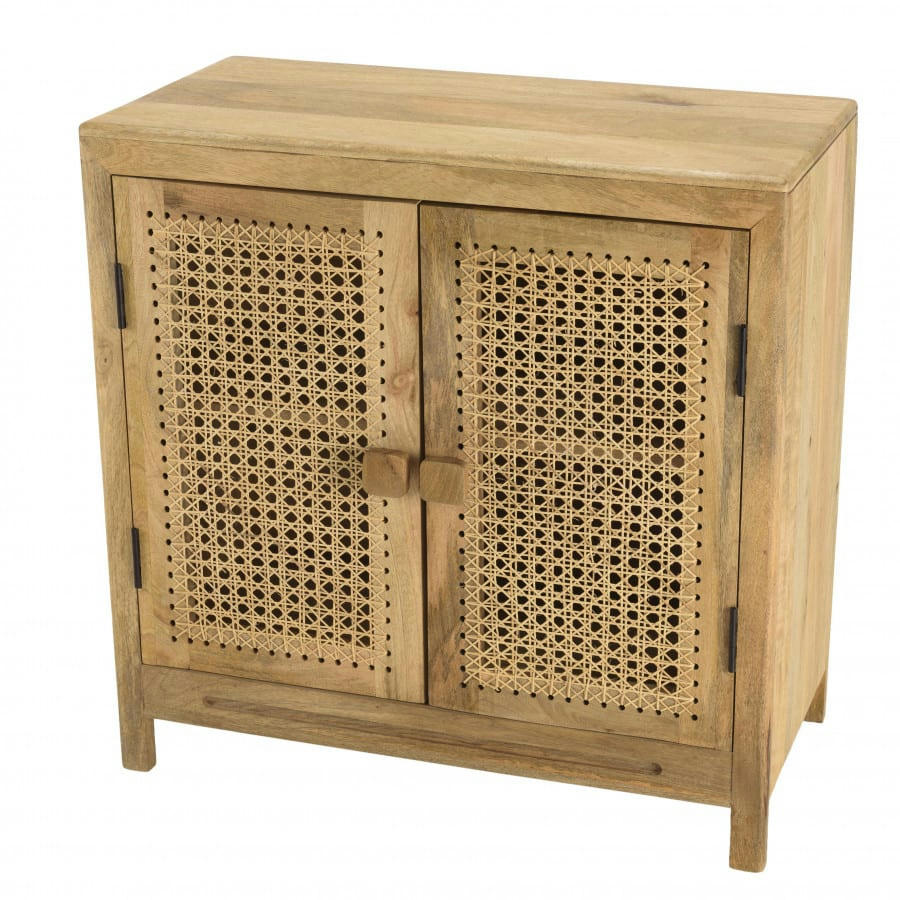 ISA - Buffet marron 2 portes bois de manguier et cannage naturel