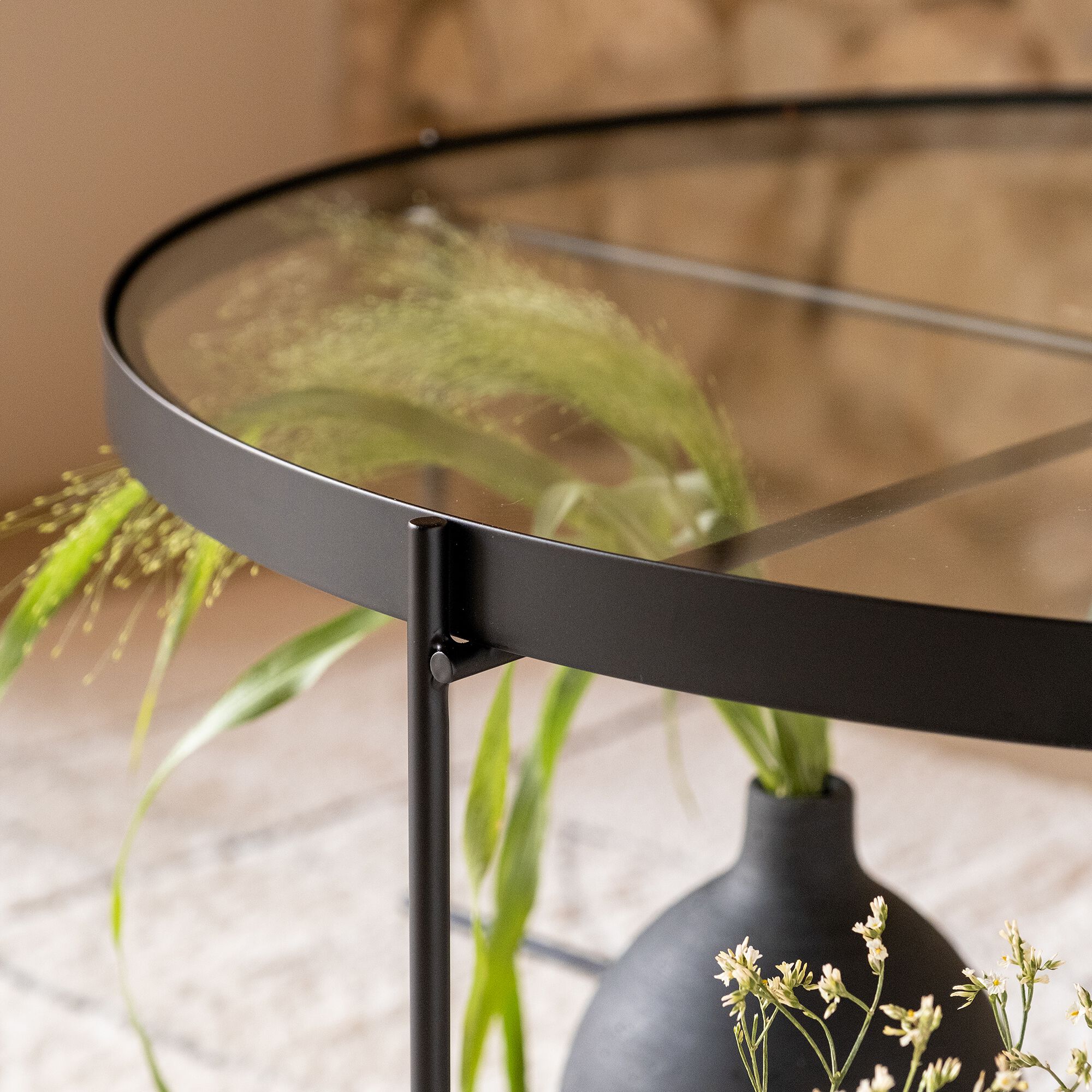 LOUKIA - Table basse ronde en acier et verre trempé - noir D72,6xH40cm