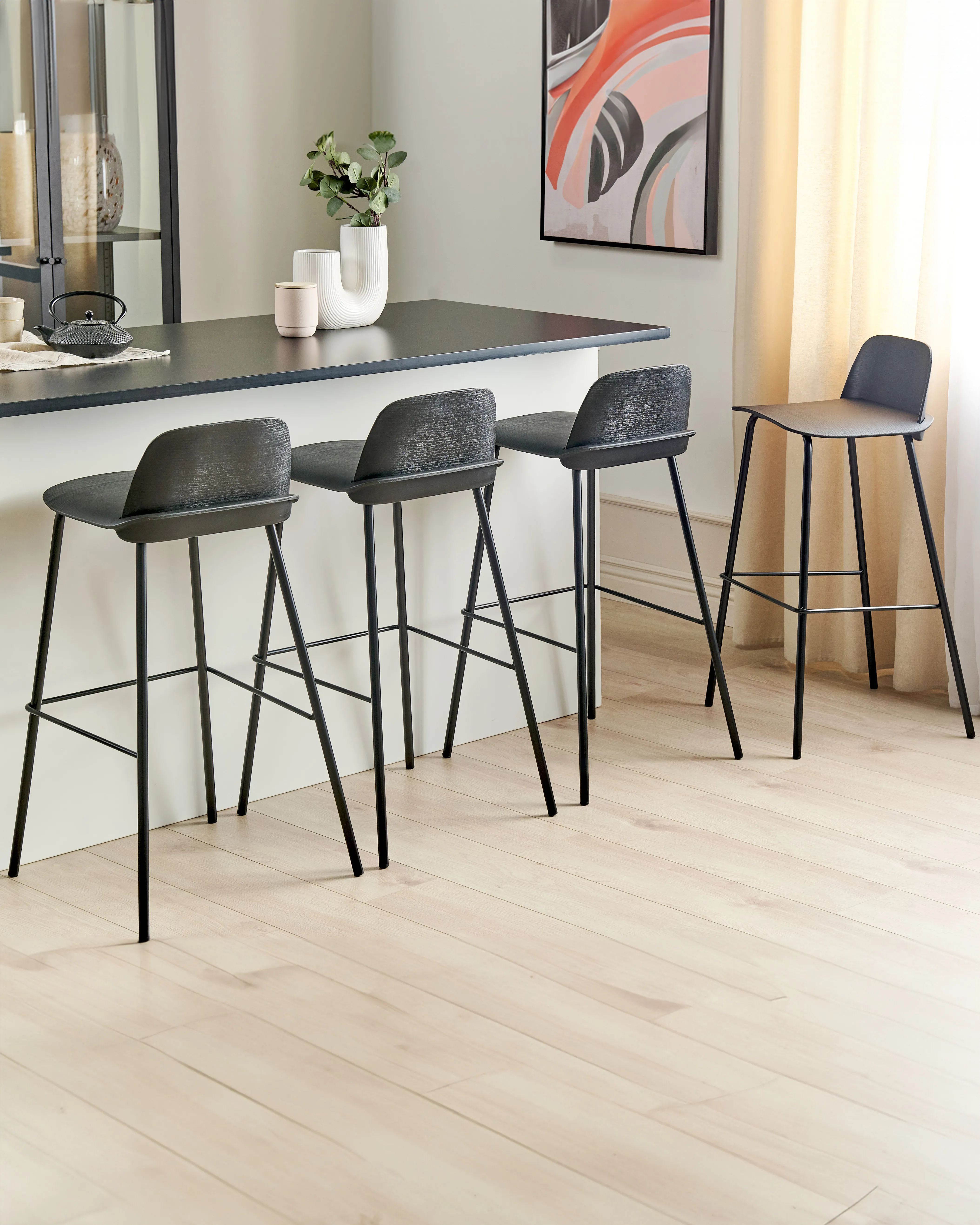 Set of 4 Bar Chairs MORA Black