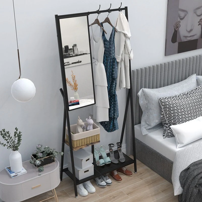 Aluminum Frame Hall Tree with Shoe Storage,Coat Rack and Mirror