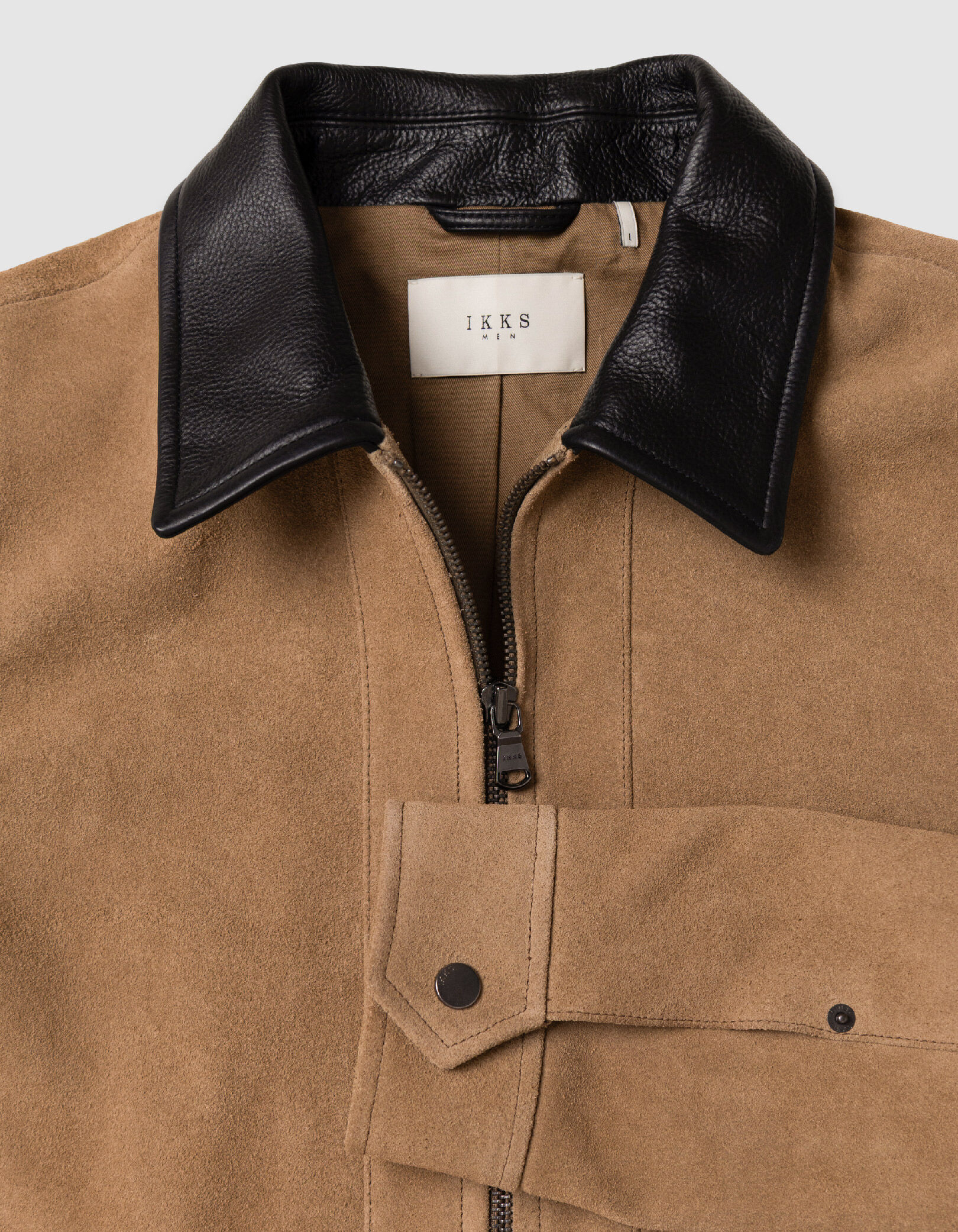 Blouson beige cuir velours col cuir noir Homme
