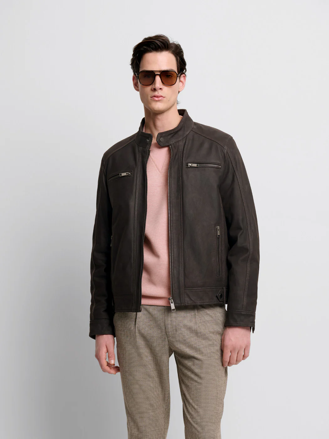 Blouson en cuir col montant