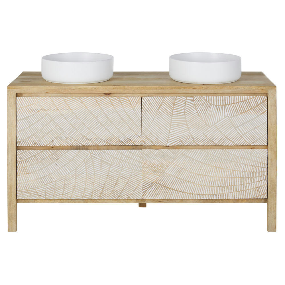 Boracay - Meuble double vasque de salle de bains 4 tiroirs motifs blancs