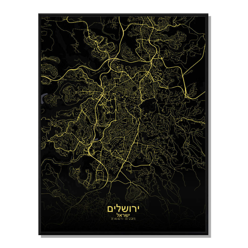 JERUSALEM - Affiche Jérusalem Carte Nuit 40x50