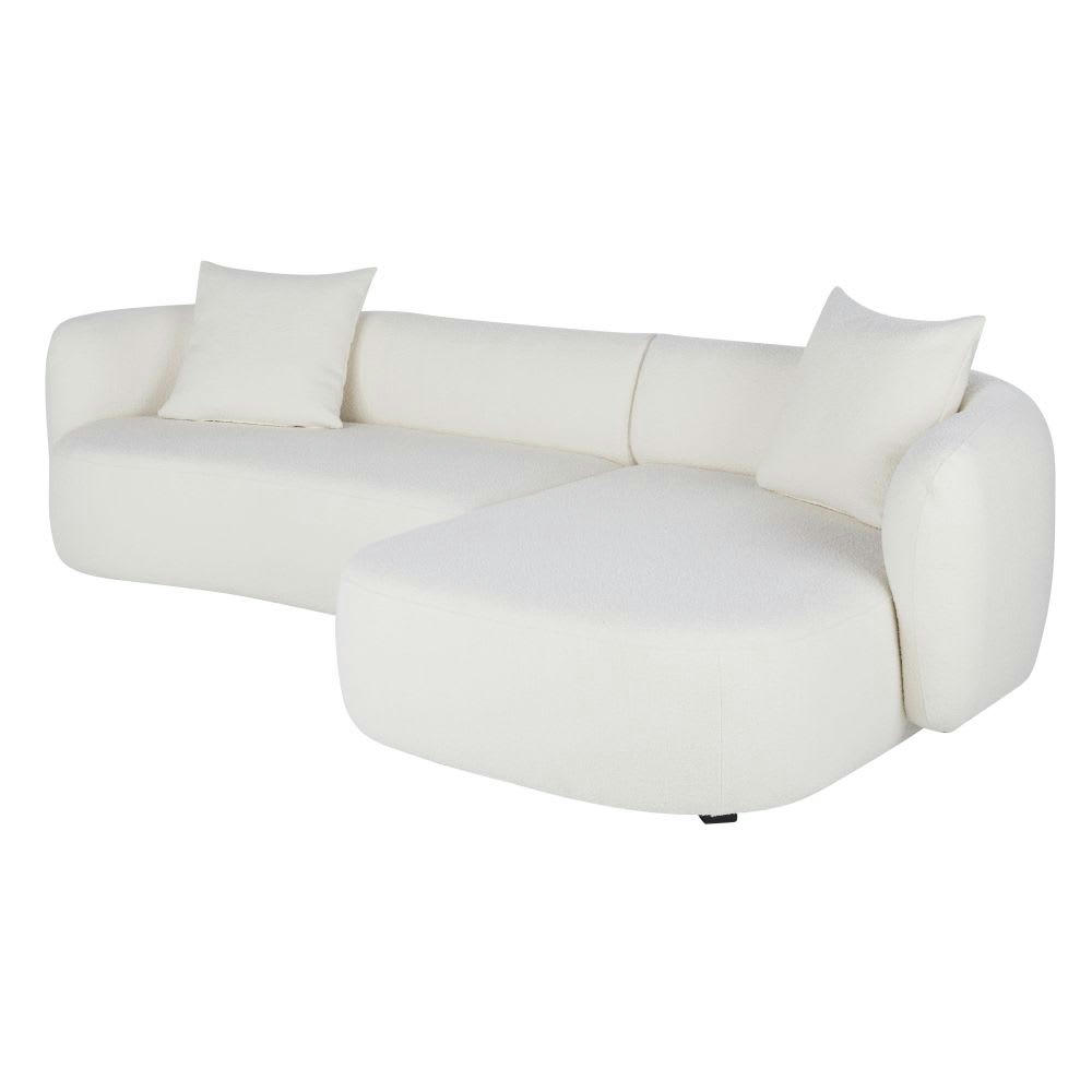 Curve - Canapé d'angle droit 4/5 places tissu écru effet laine bouclée