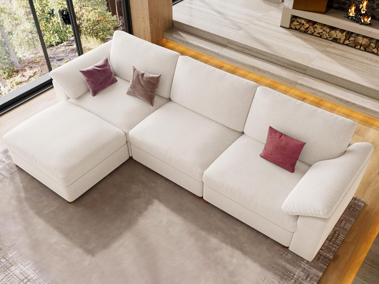 EASE MOOSE Sectional Modular Sofa, Oversized L Shape Sectional Couch Wide Deep seat Sectional Sofa,FSC Certified Comfortable Chenille White Modular Sofa