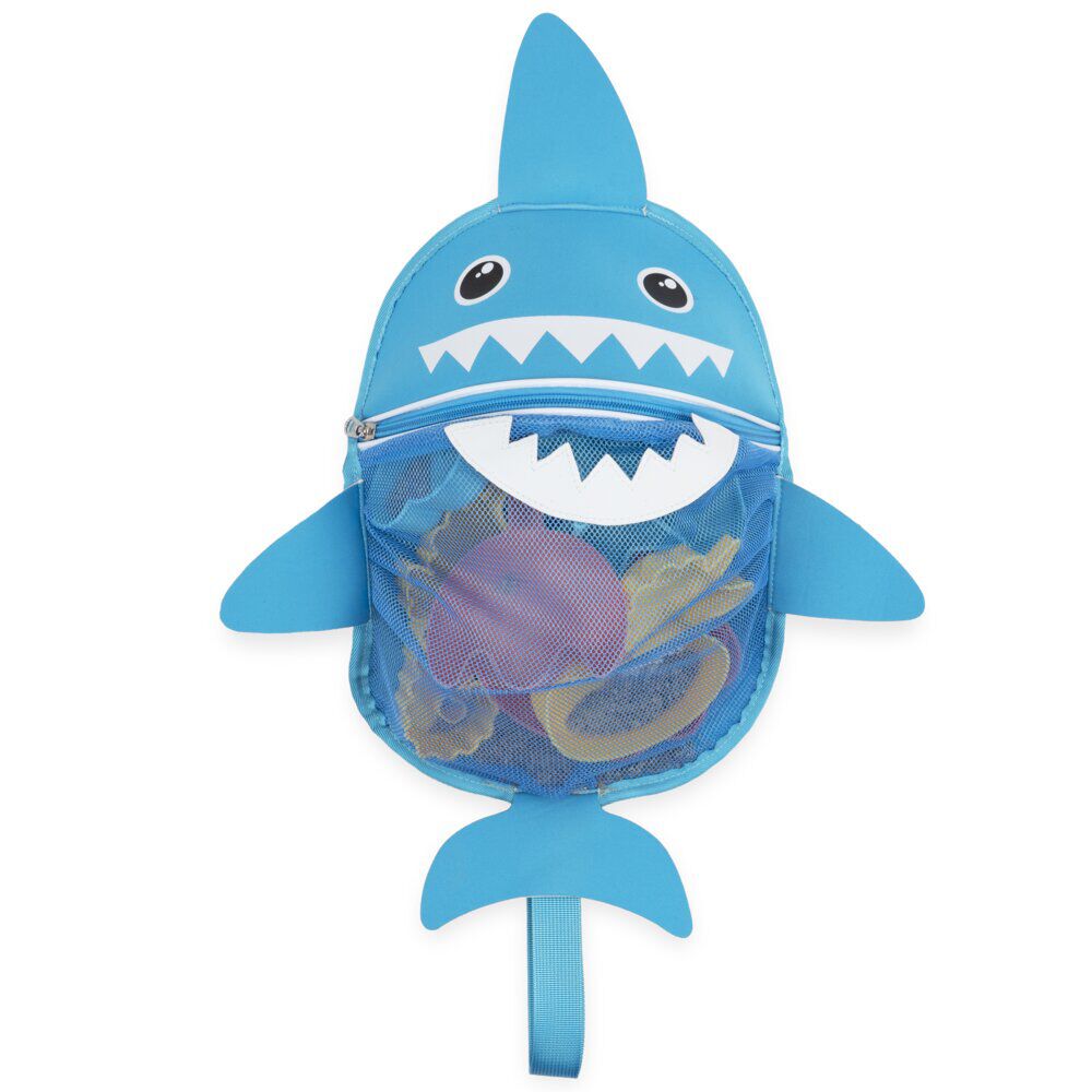 Sac de plage enfant forme animal bleu 30x25xH9,5cm (2 modèles requin ou grenouille)