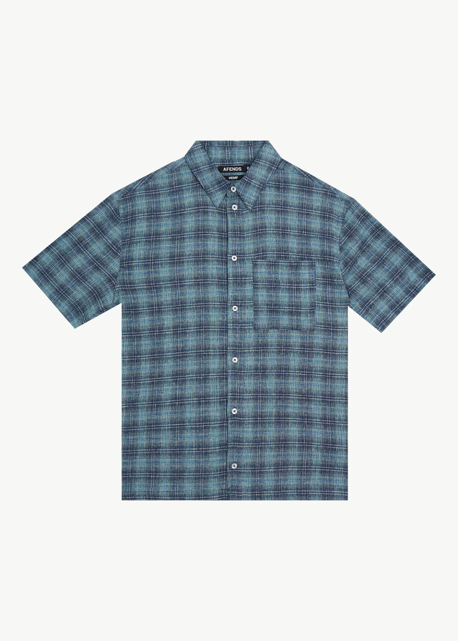 AFENDS Mens Position - Seersucker Short Sleeve Shirt - Navy Check