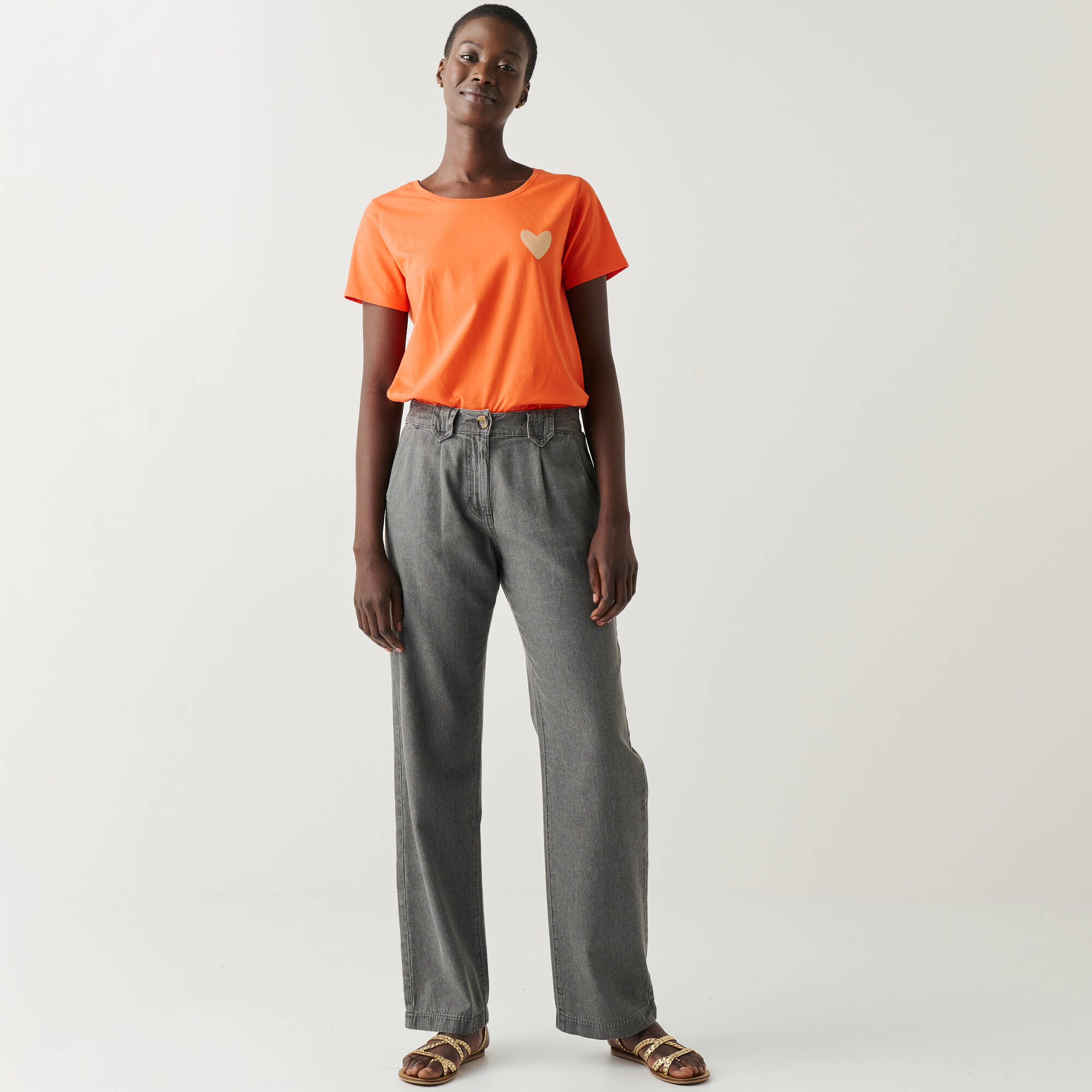 T-shirt col rond, uni coeur doré