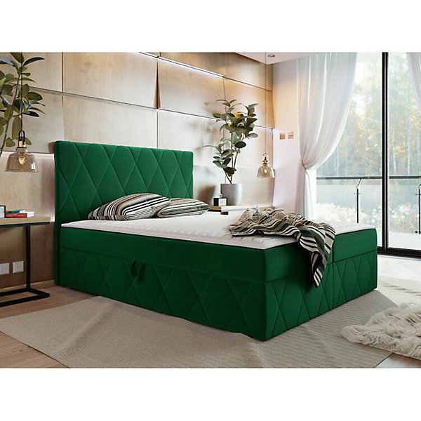 Lit continental Comfivo 225, Double, Vert, Tissu, Disponible