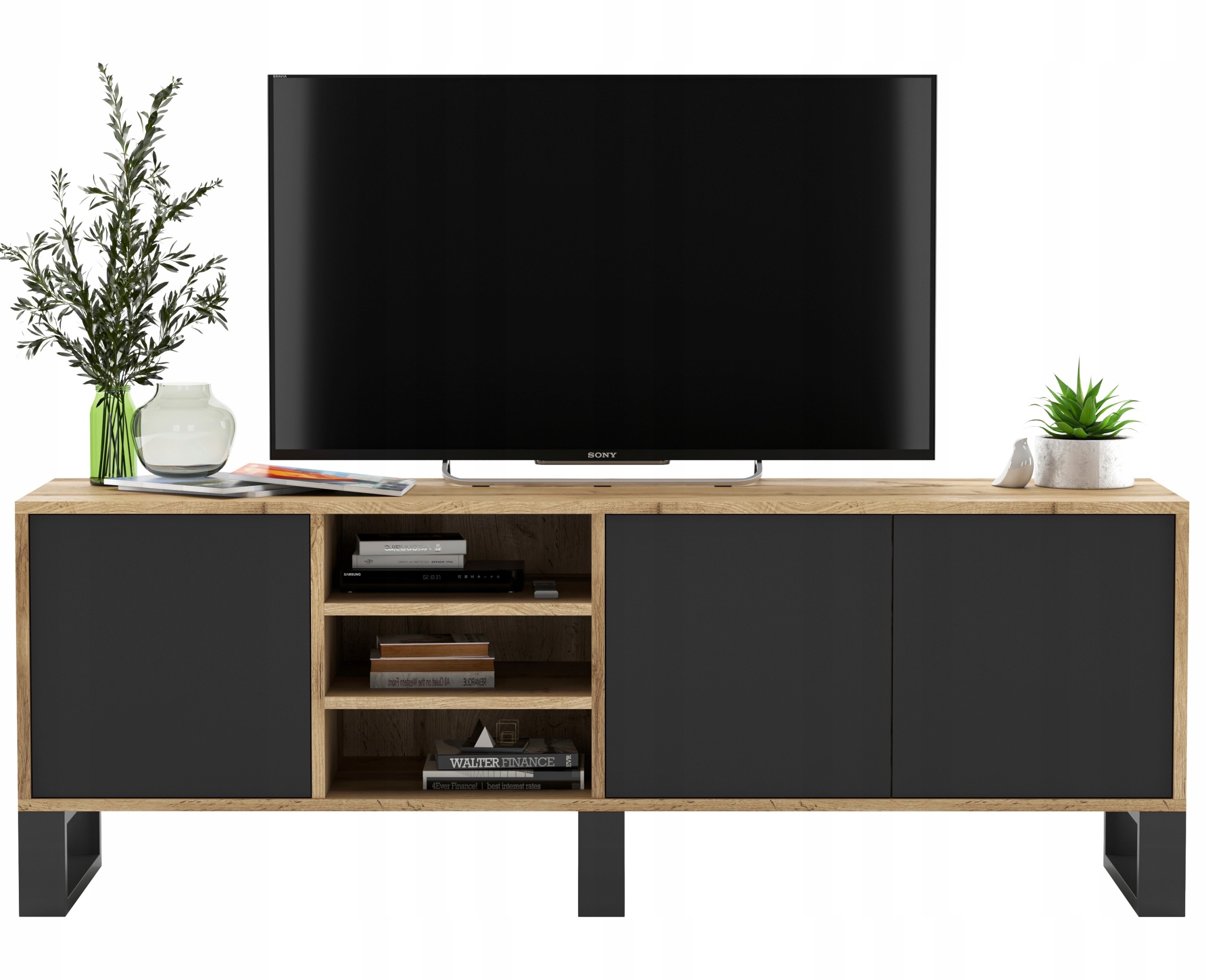 Szafka RTV Loft Industrialna 150 wotan czarny MAT