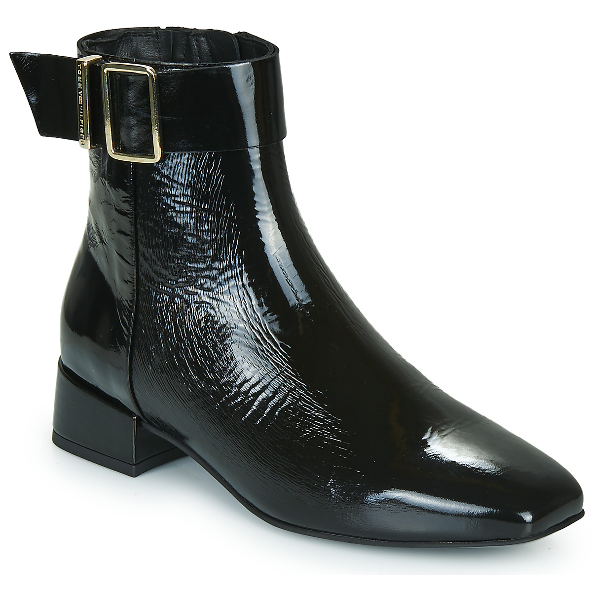 Tommy Hilfiger - PATENT SQUARE TOE MID HEEL BOOT -  black