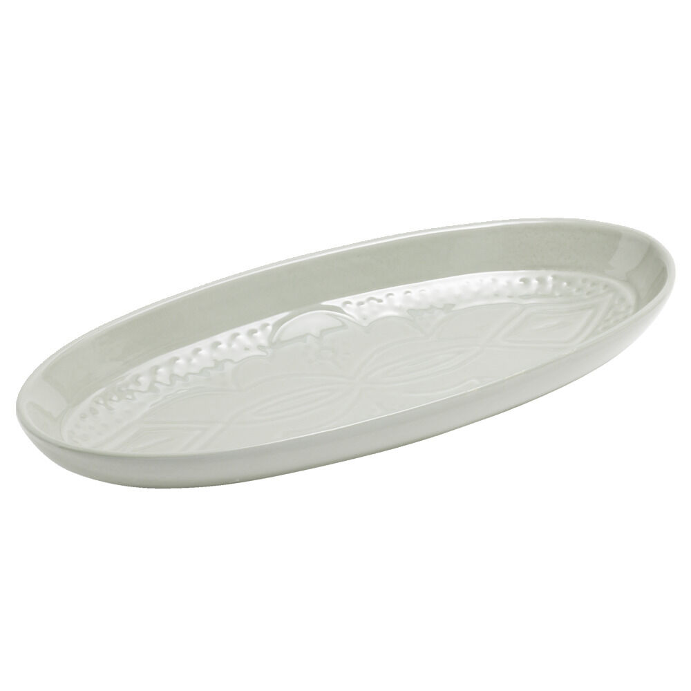 Plat de service ovale faïence blanc avec motif en relief 19x41cm