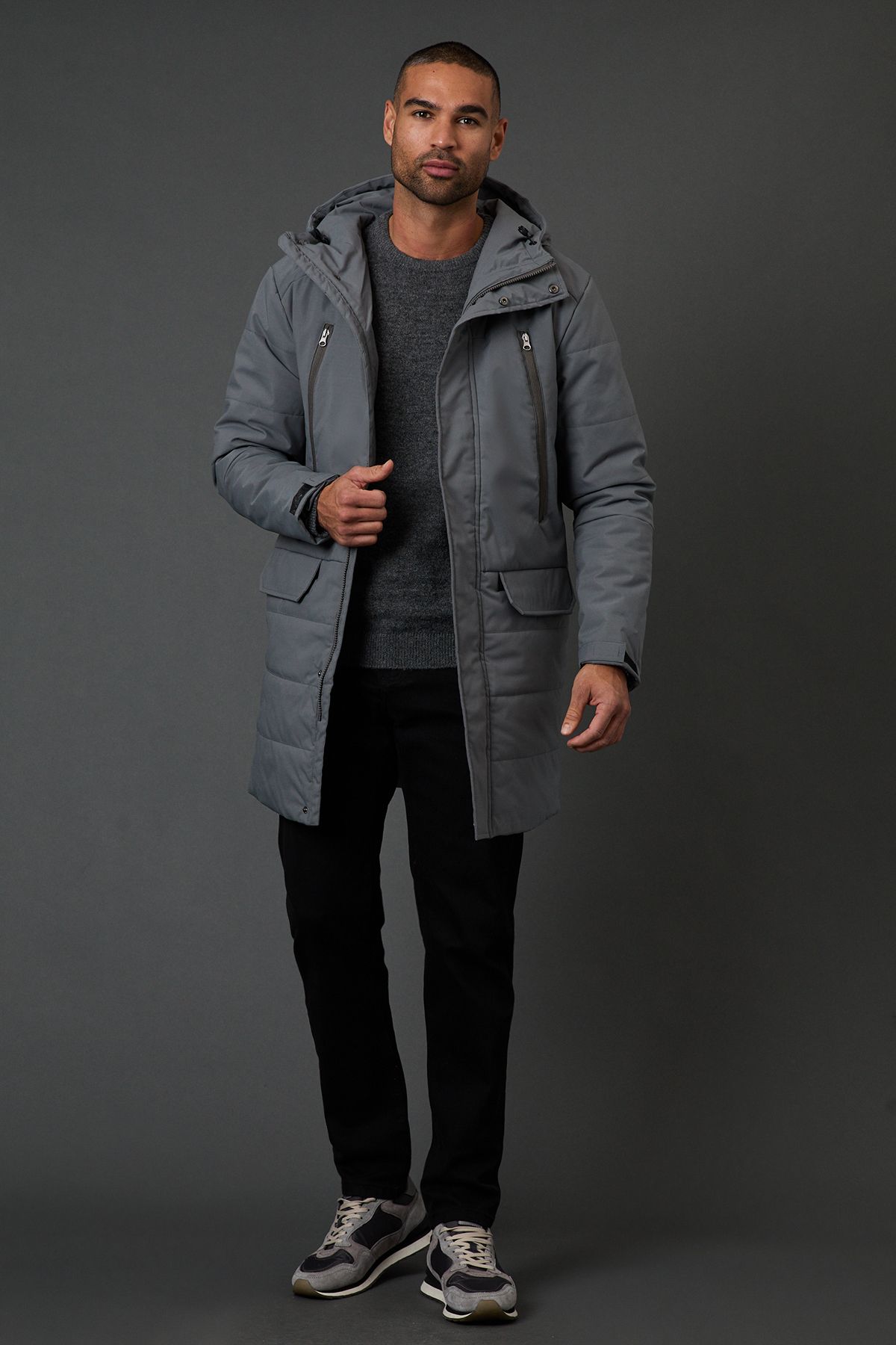 Burton Grey Quilted Long Coat