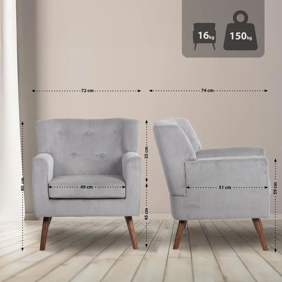 CLP Fauteuil Kioni bruin Frame - Ribstof - grijs