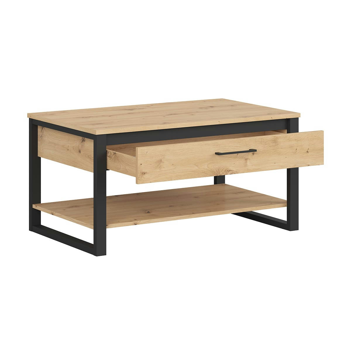 - Table basse 1 tiroir naturel et noir