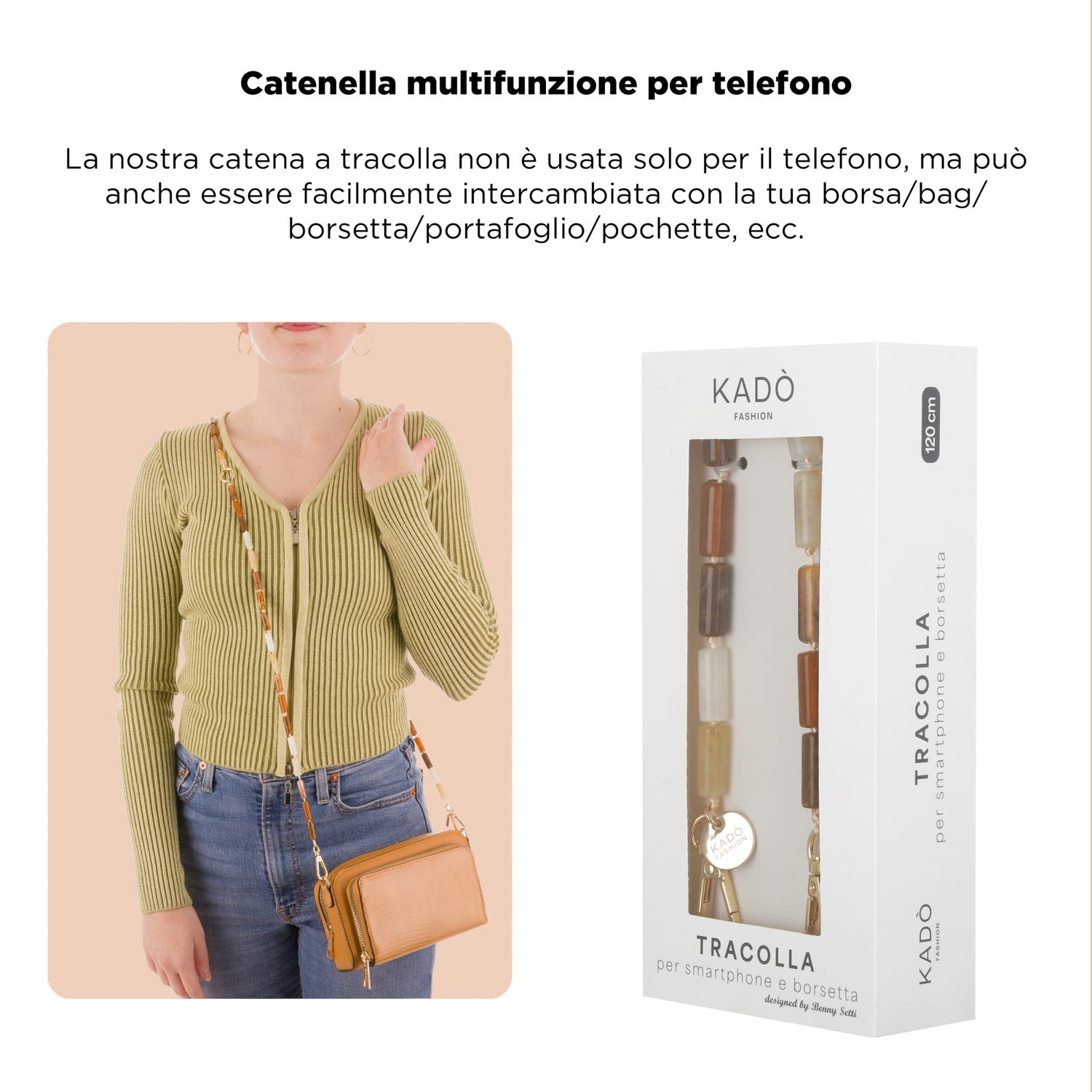 Tracolla smartphone e borsetta perline marroni 120 cm – Fashionally